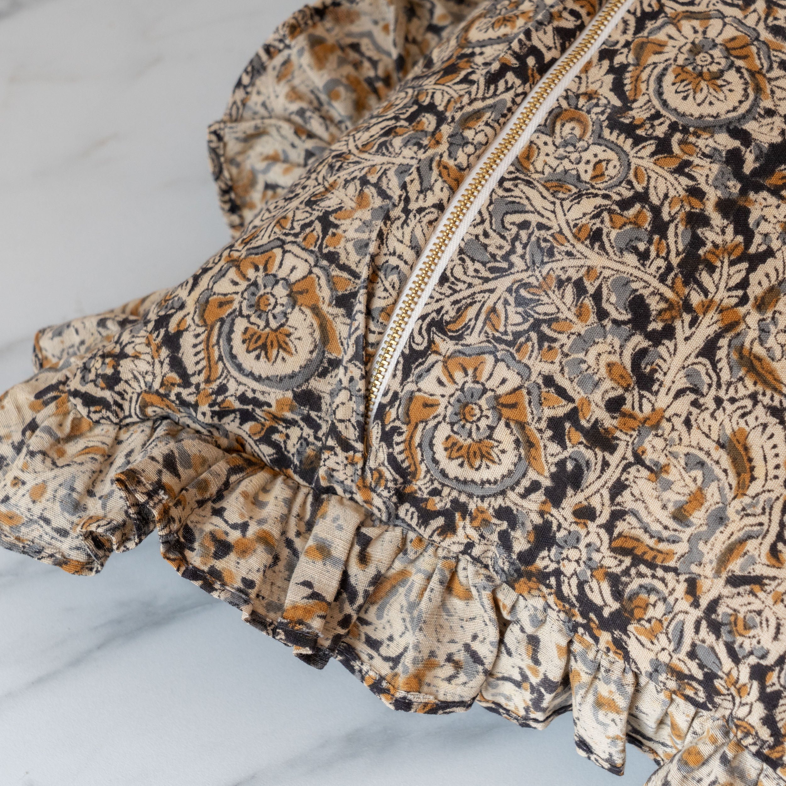 Aja Block Print Ruffle Pillow Cover 1 - PILLOWS - block print - neutral Rug & Weave Pillows