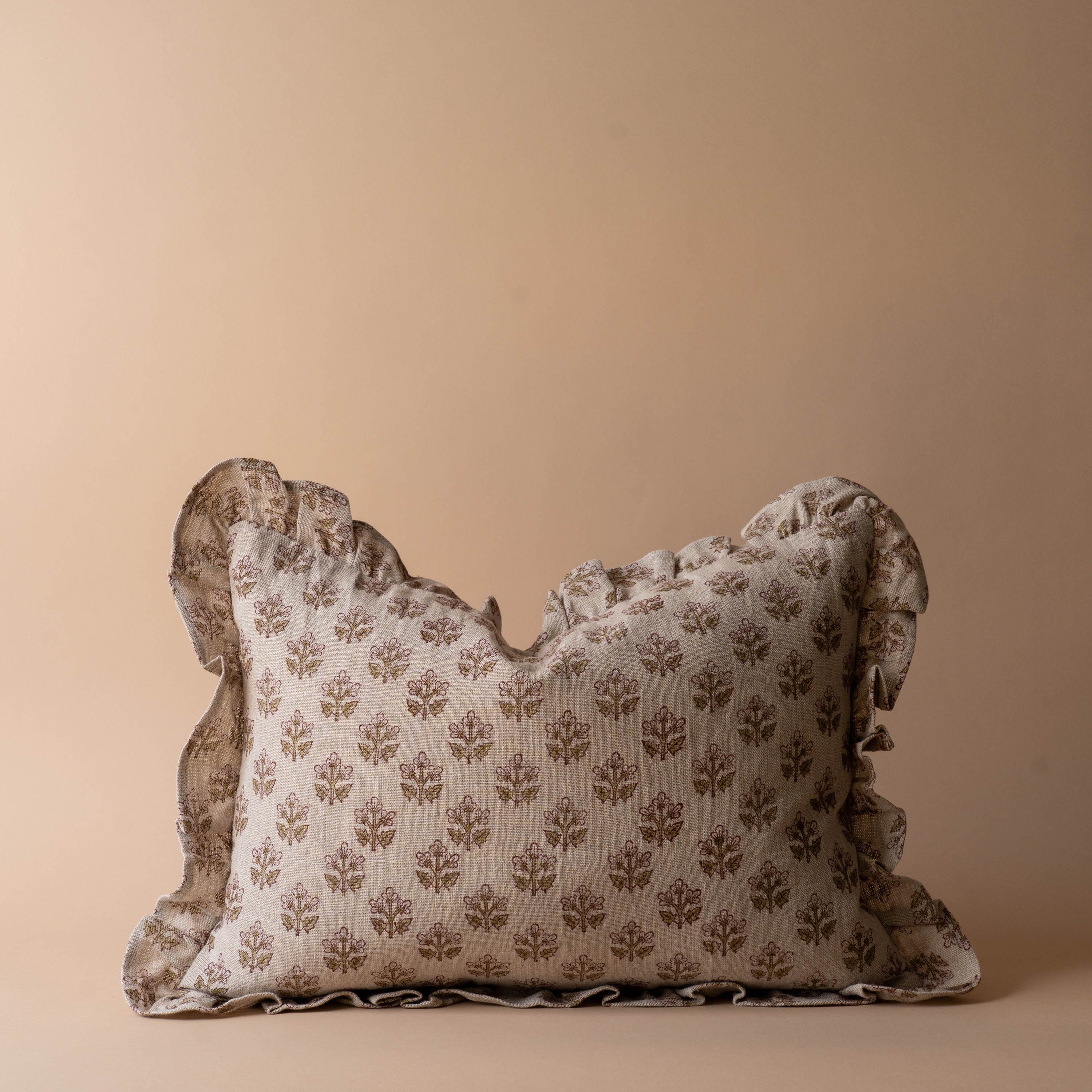 Sadie Block Print Ruffle Pillow Cover 1 - PILLOWS - Block print - neutral ORNA HOUSE