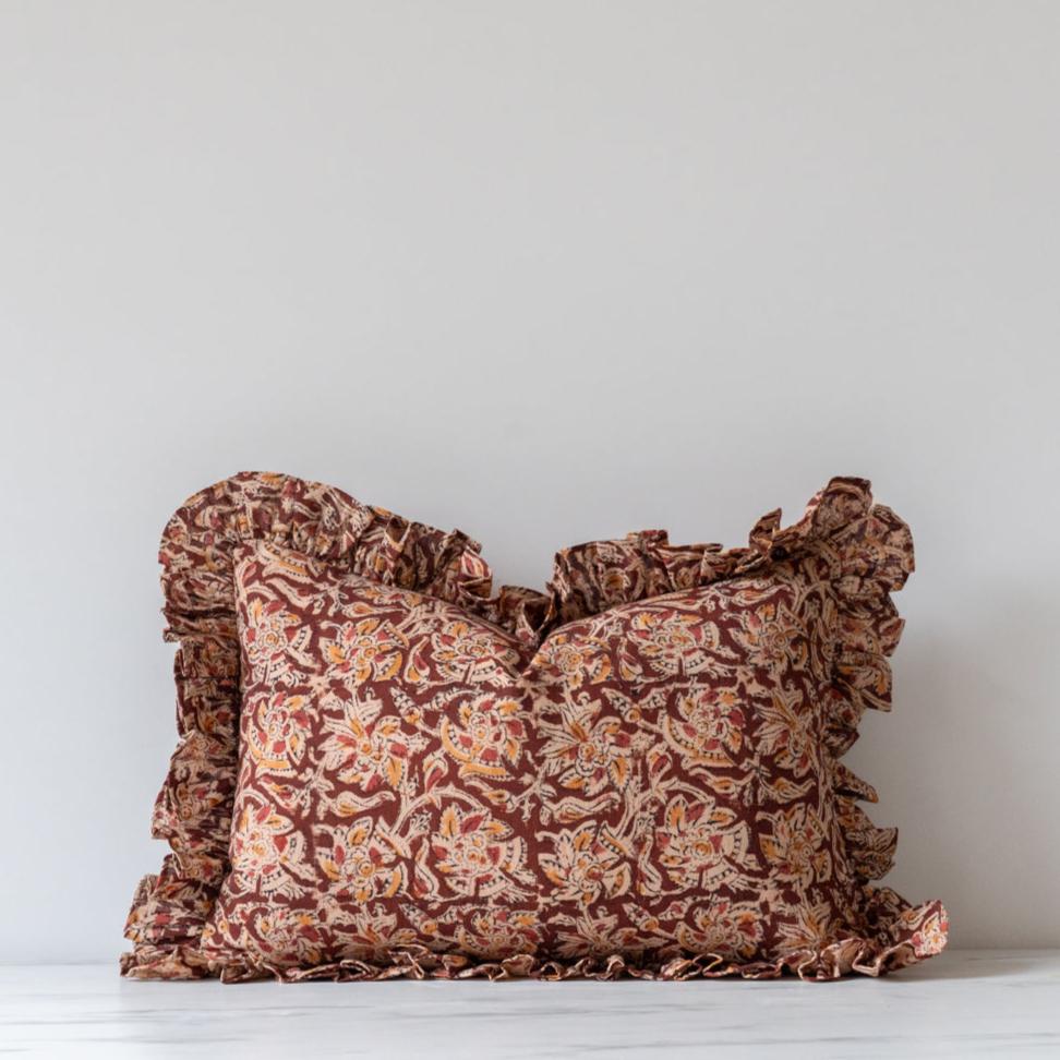 Sienna Block Print Ruffle Pillow Cover 2 - PILLOWS - block print - warm Rug & Weave Pillows
