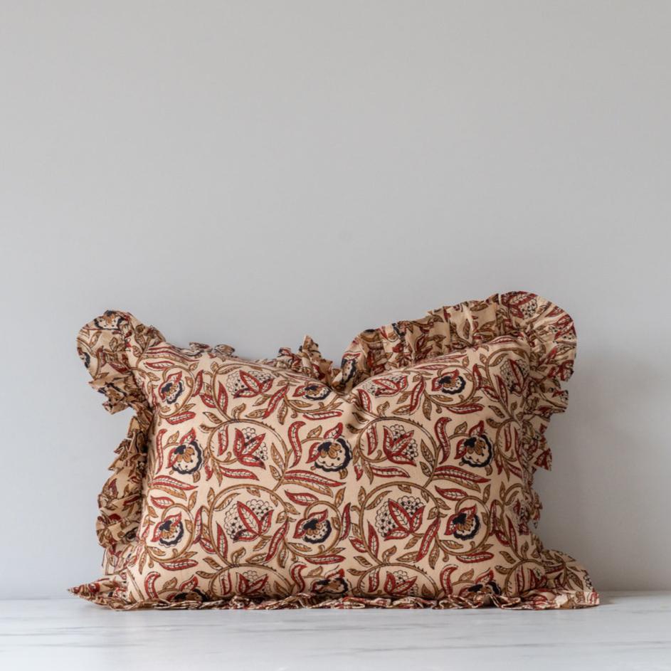 Mairi Block Print Ruffle Pillow Cover 1 - PILLOWS - block print - neutral Rug & Weave Pillows
