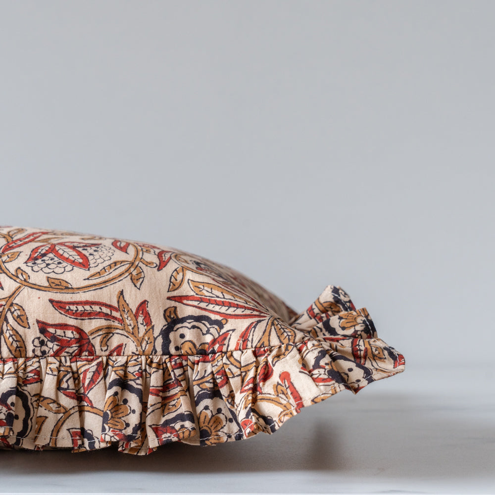 Mairi Block Print Ruffle Pillow Cover 1 - PILLOWS - block print - neutral Rug & Weave Pillows