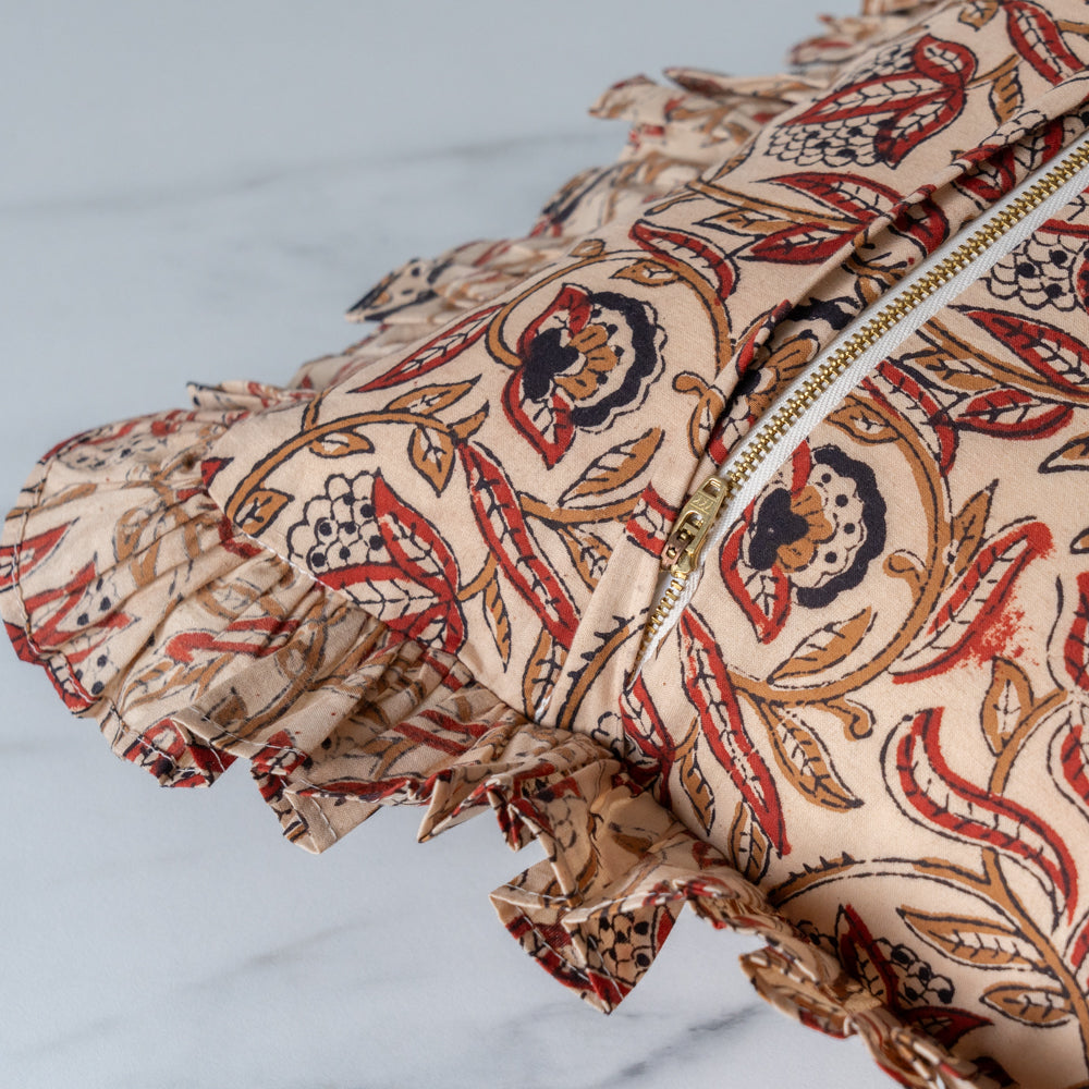 Mairi Block Print Ruffle Pillow Cover 1 - PILLOWS - block print - neutral Rug & Weave Pillows