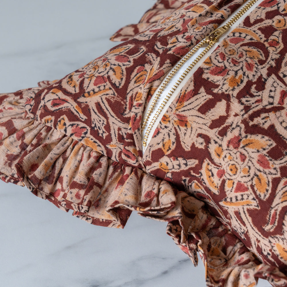 Sienna Block Print Ruffle Pillow Cover 2 - PILLOWS - block print - warm Rug & Weave Pillows