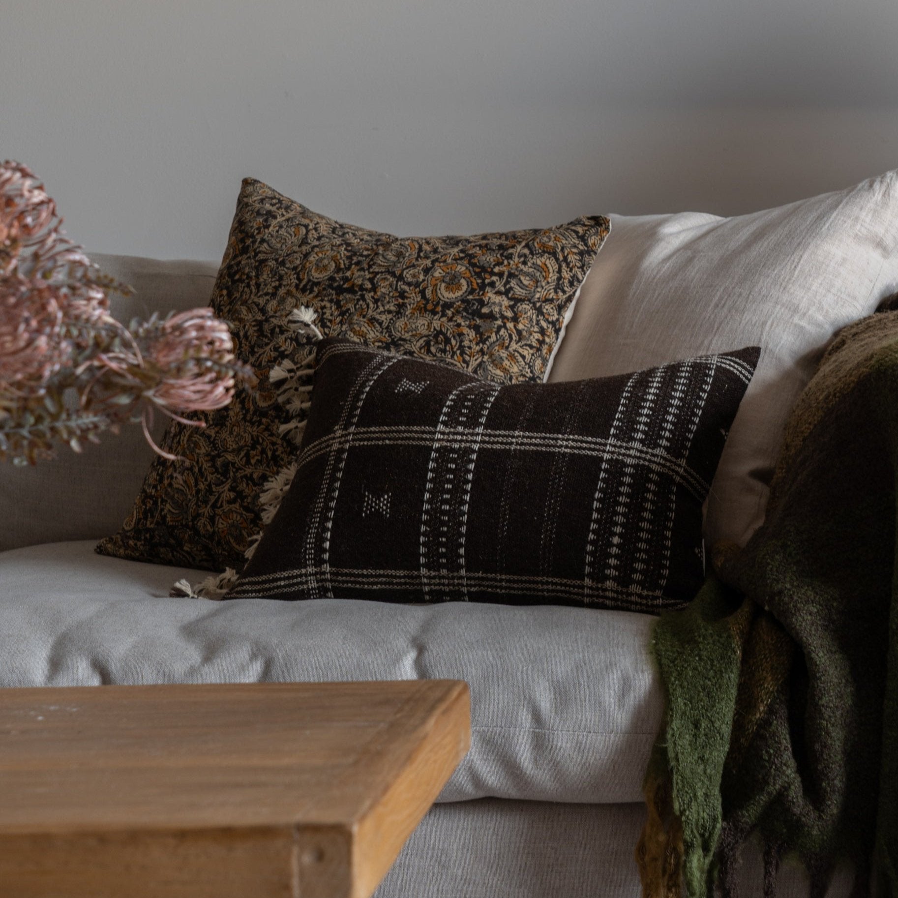 Umber Bhujodi Fringe Pillow Cover 1 - PILLOWS - Bhujodi - neutral Rug & Weave Pillows