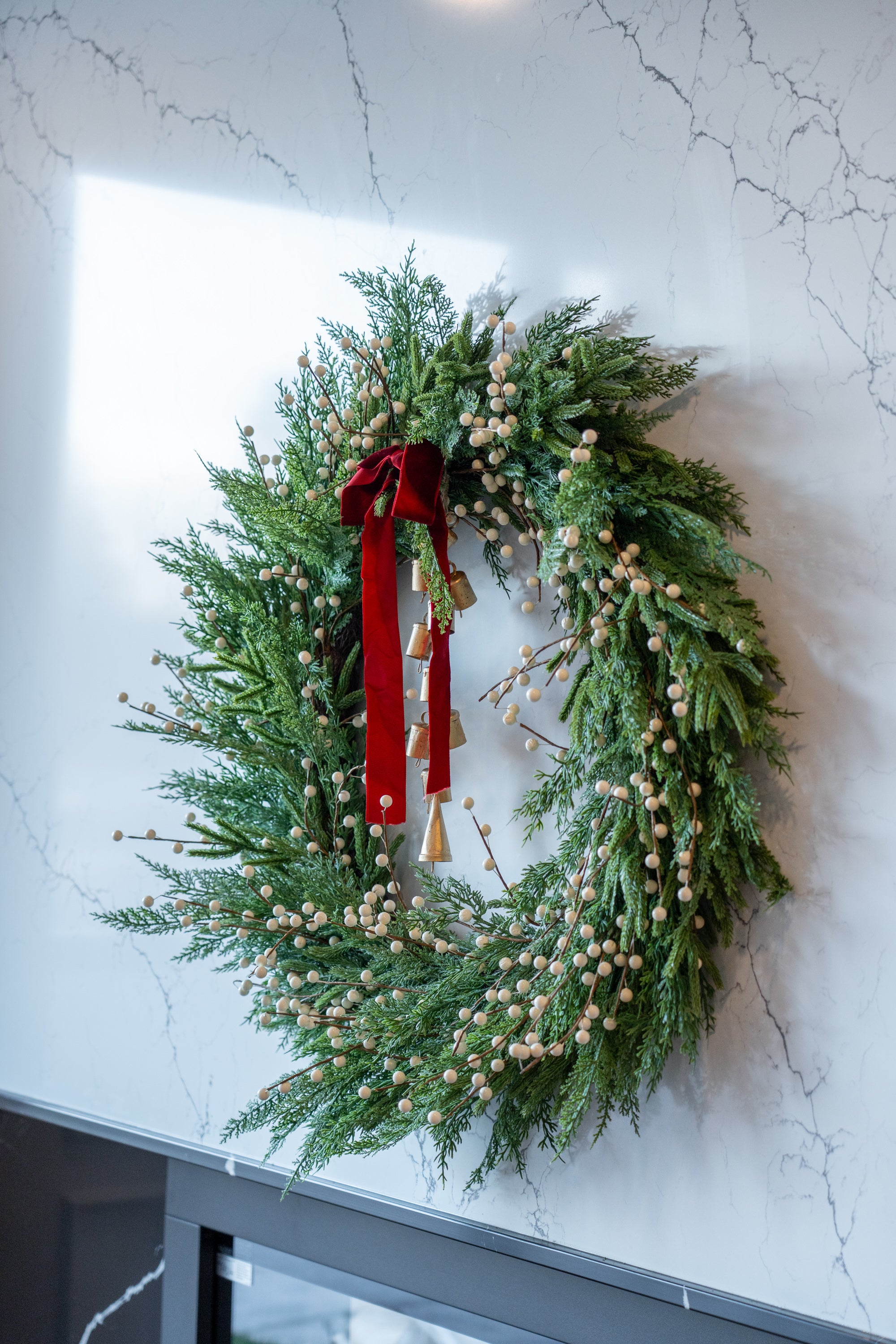 White Plum Berry Cypress Wreath CHRISTMAS 2025 Luxe B Co (Faire)