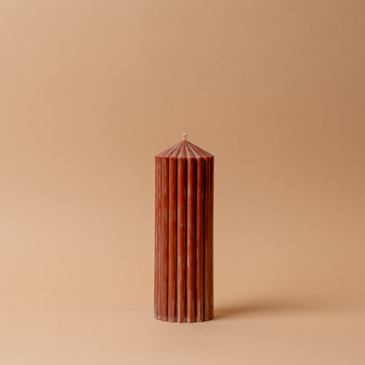Rust Ribbed Pillar Candle candle Estelle (Faire) Medium