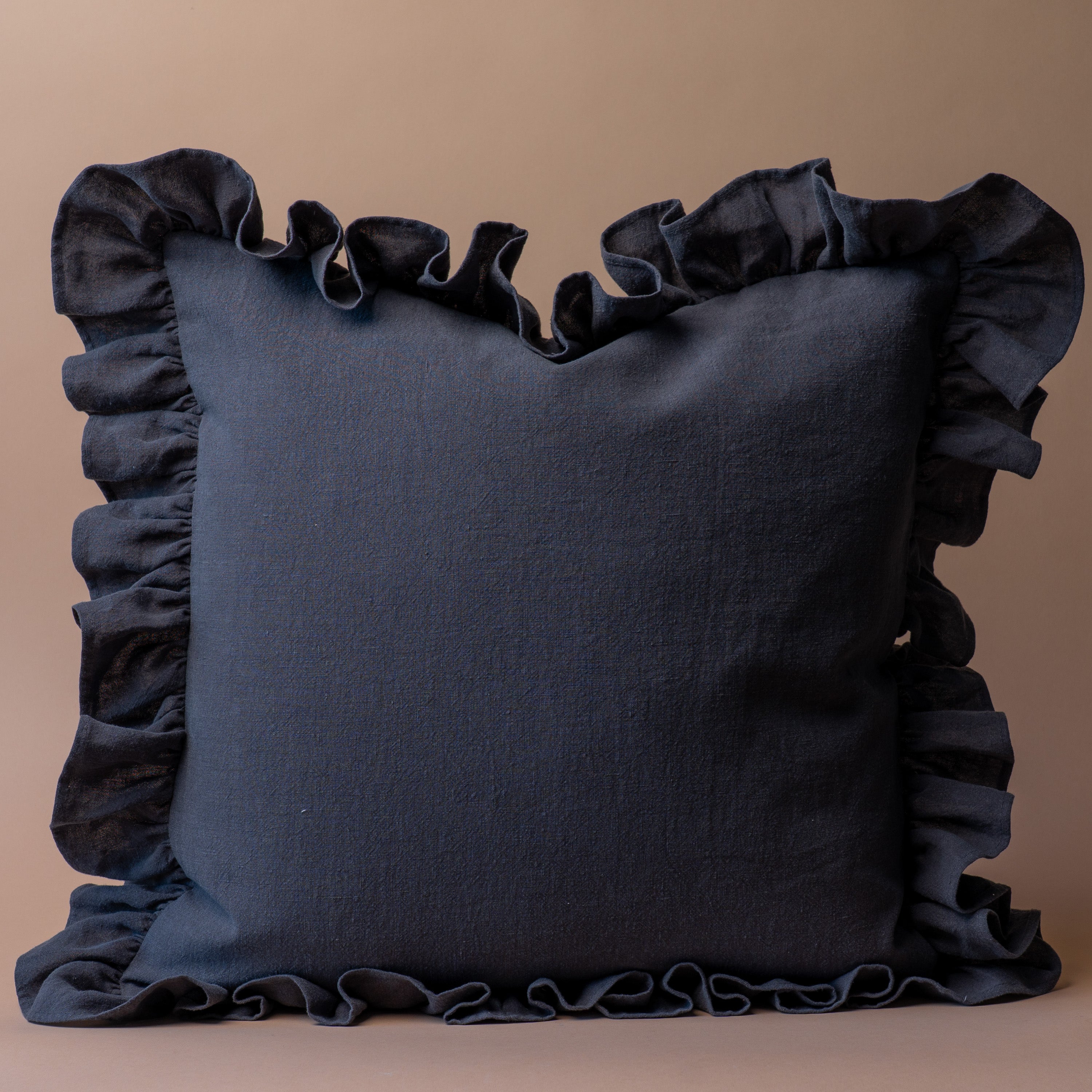 Charcoal Ruffle Pillow Cover 3 - PILLOWS - linen - cool Rug & Weave Pillows