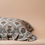 Noreen Block Print Ruffle Pillow Cover 1 - PILLOWS - Block print - neutral ORNA HOUSE