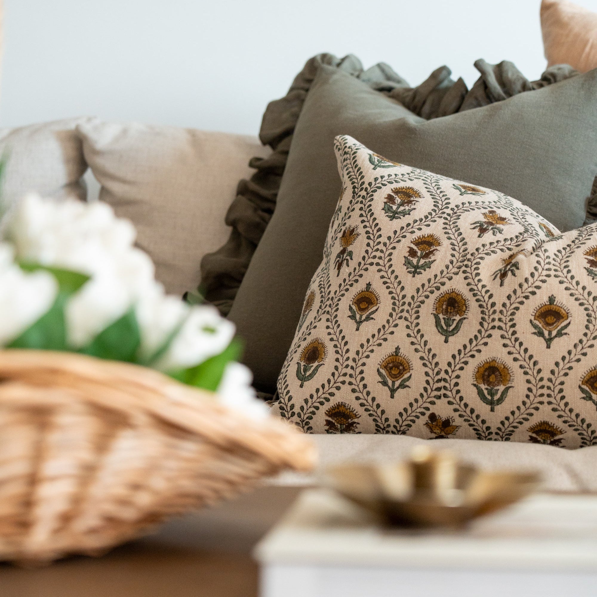 Sage Linen Ruffle Pillow Cover 3 - PILLOWS - linen - cool Rug & Weave Pillows