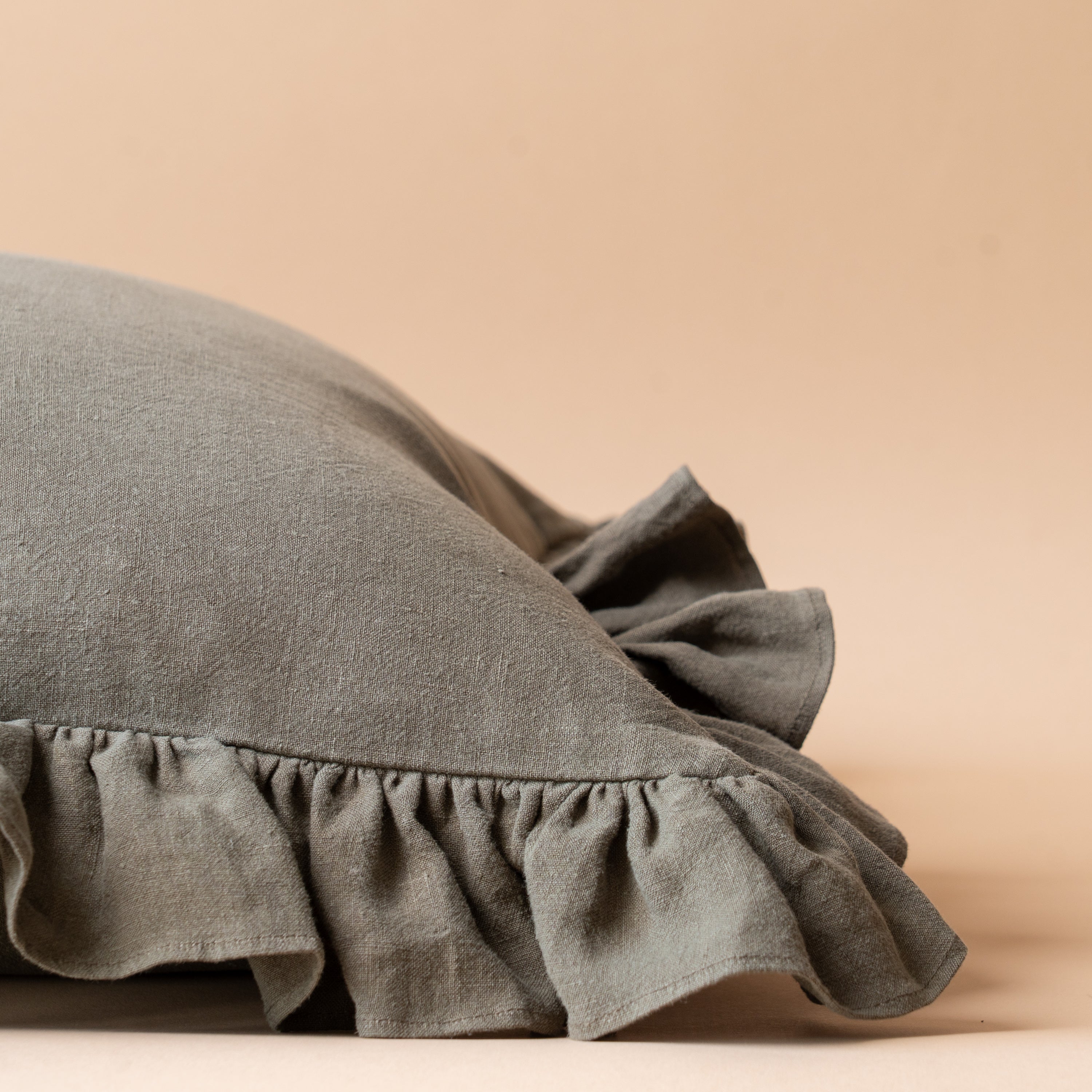 Sage Linen Ruffle Pillow Cover 3 - PILLOWS - linen - cool Rug & Weave Pillows