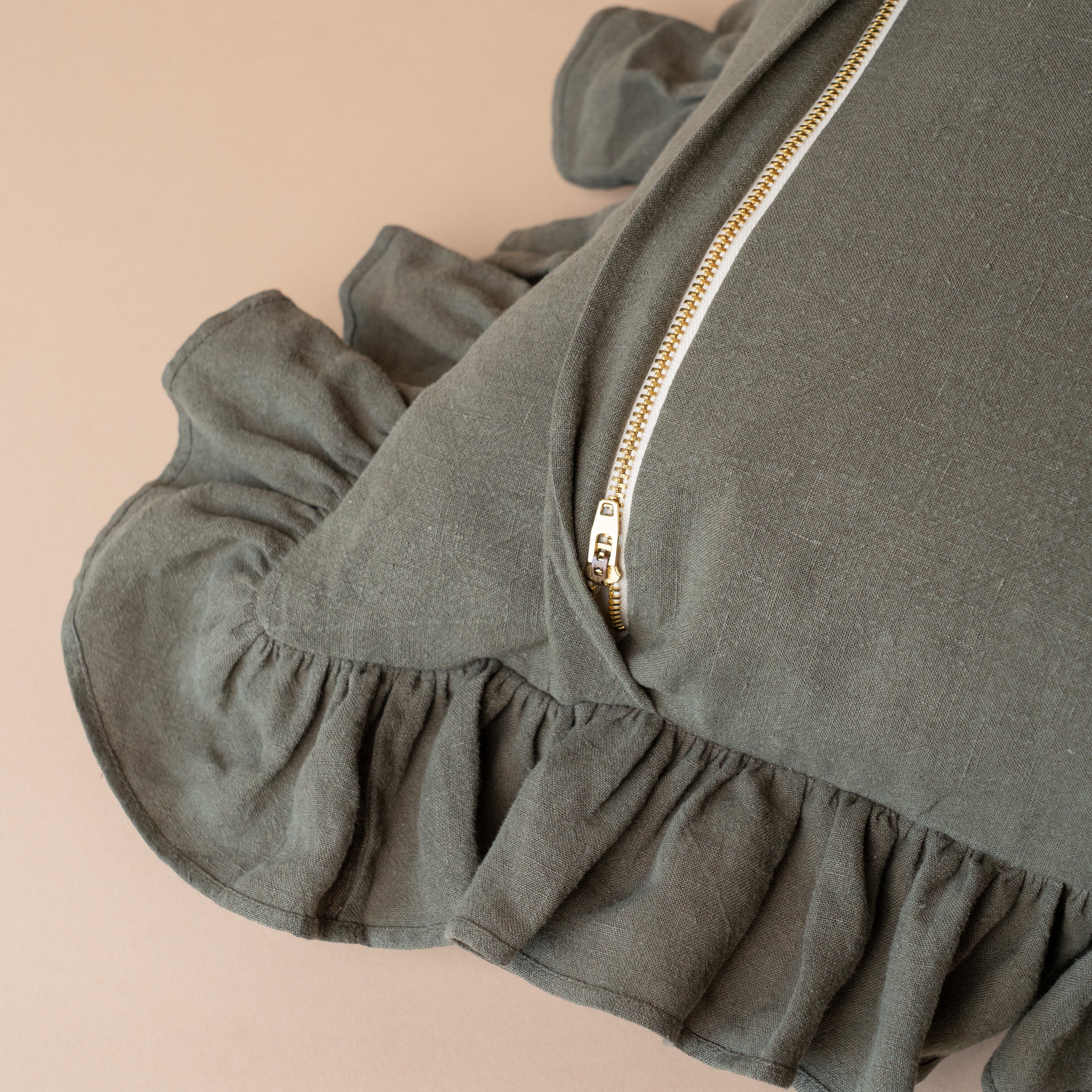 Sage Linen Ruffle Pillow Cover 3 - PILLOWS - linen - cool Rug & Weave Pillows
