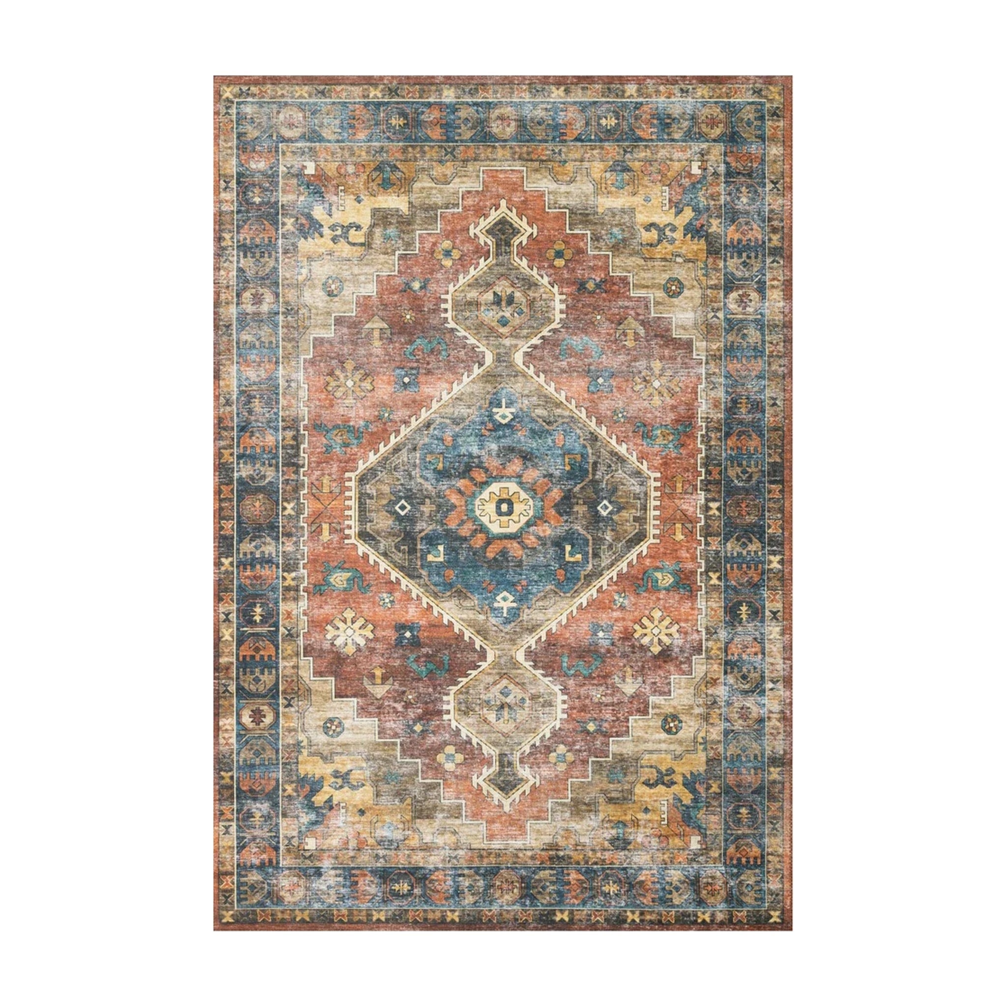 Loloi Skye Rust / Blue Oval Rug RUGS - synthetic Loloi 7' x 9' Oval