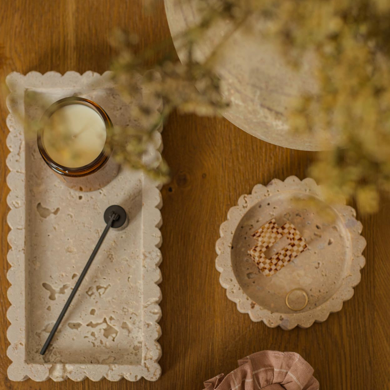 Travertine Scallop Rectangular Tray tray Indaba