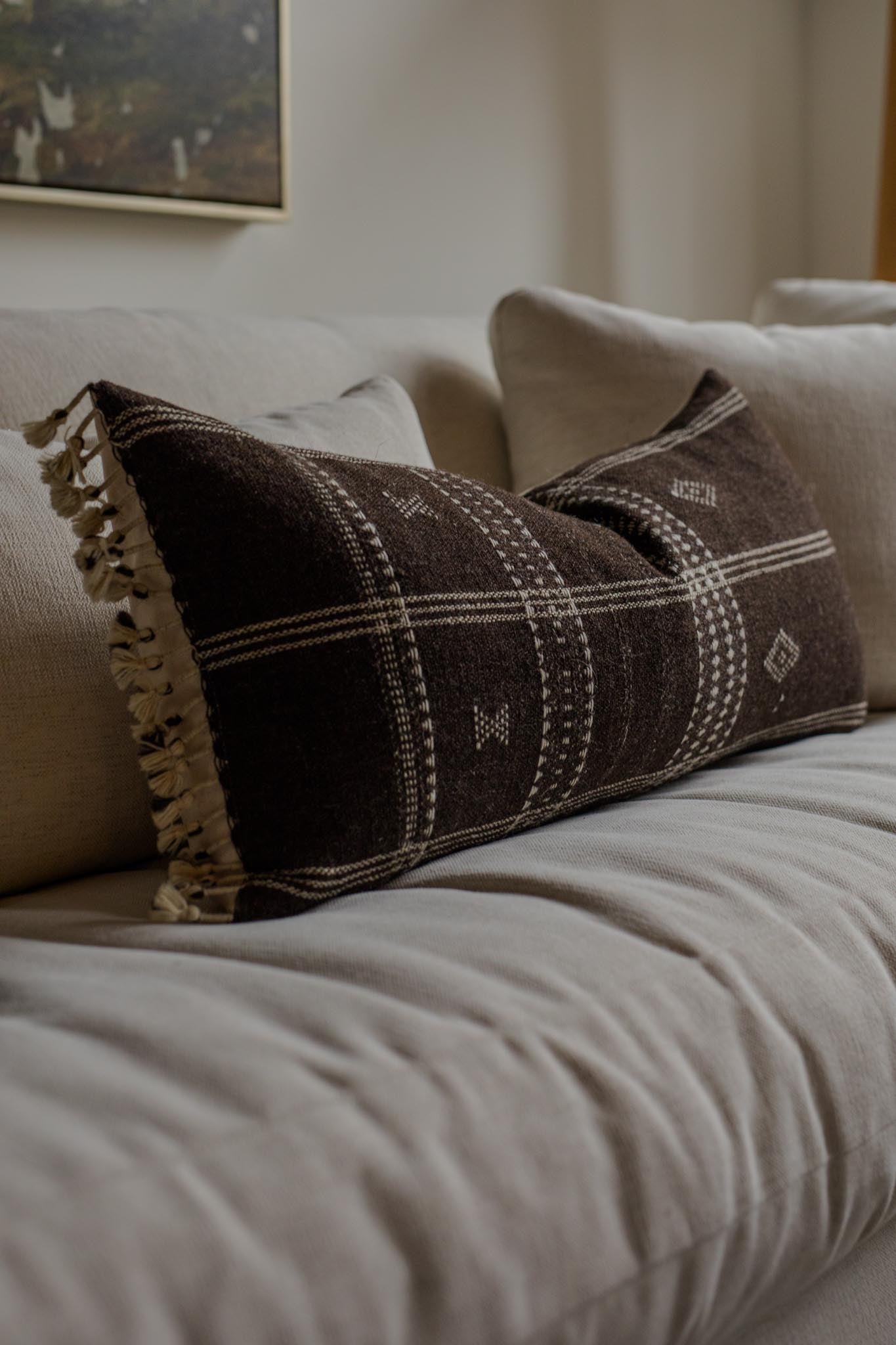 Umber Bhujodi Long Lumbar Pillow Cover 1 - PILLOWS - Bhujodi - neutral Rug & Weave Pillows
