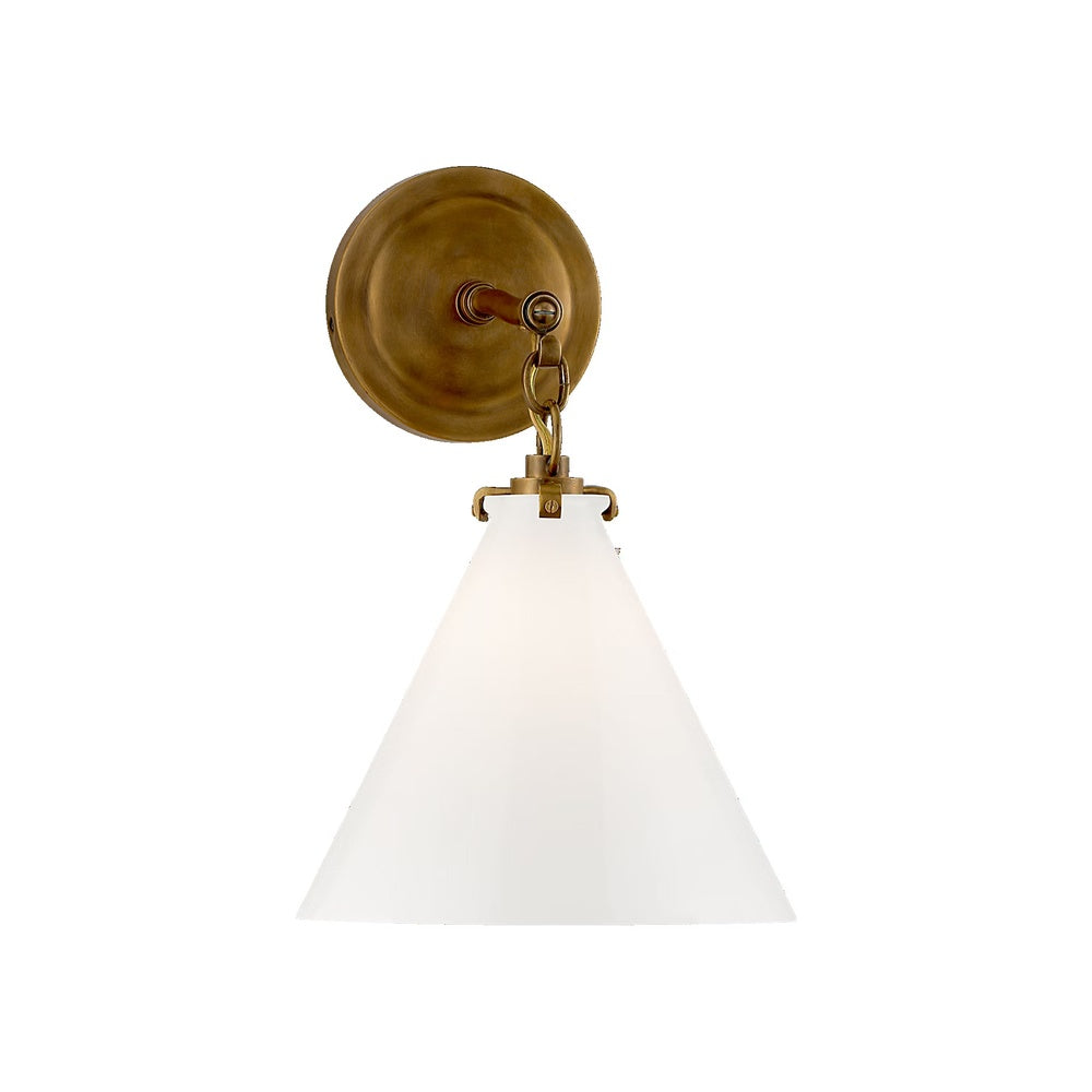 Katie Small Conical Sconce LIGHTING - sconce Visual Comfort - Signature Antique Brass White Glass