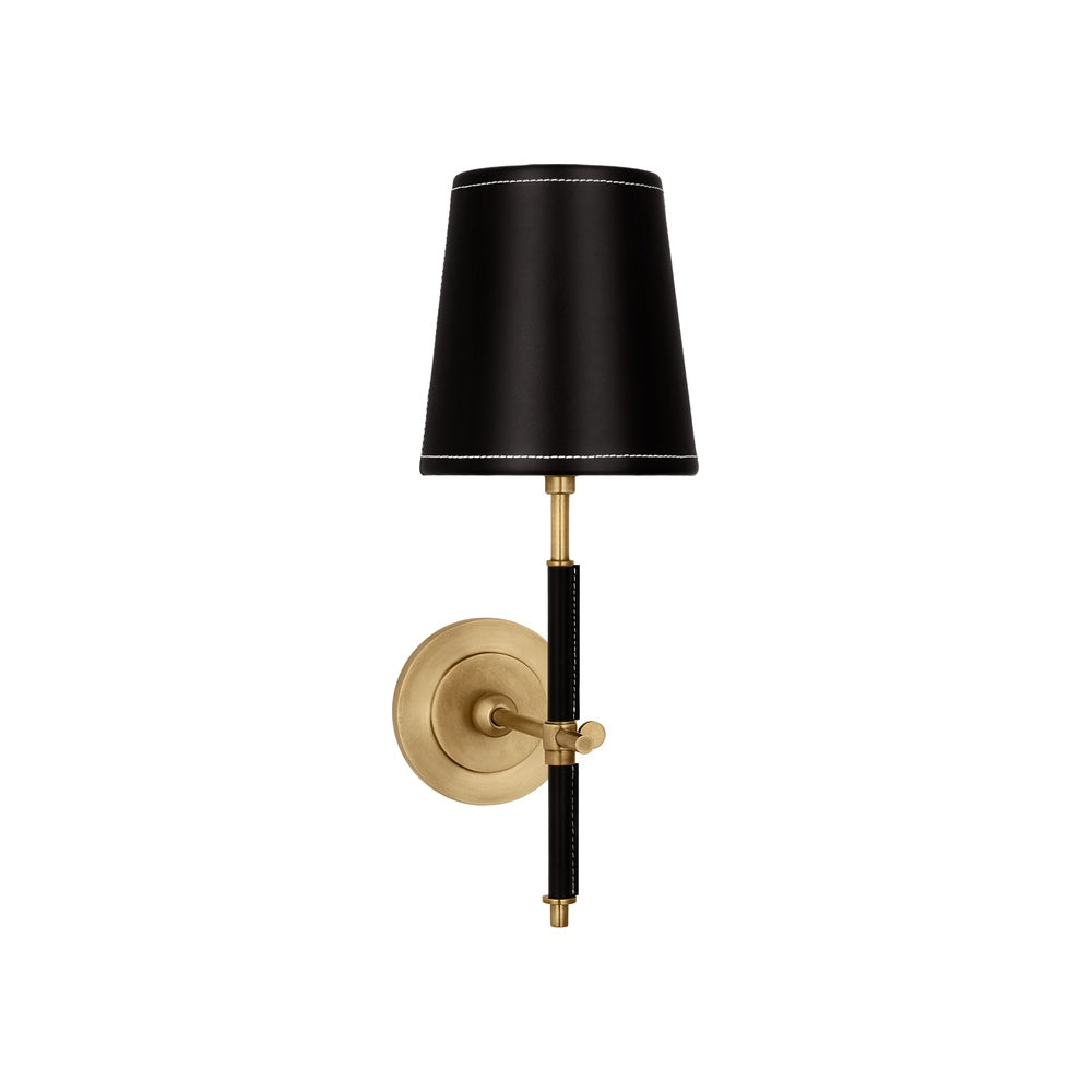 Bryant Wrapped Sconce LIGHTING - sconce Visual Comfort - Signature Hand-Rubbed Antique Brass and Chocolate Leather 4" x 5.5" x 6" Chocolate Leather