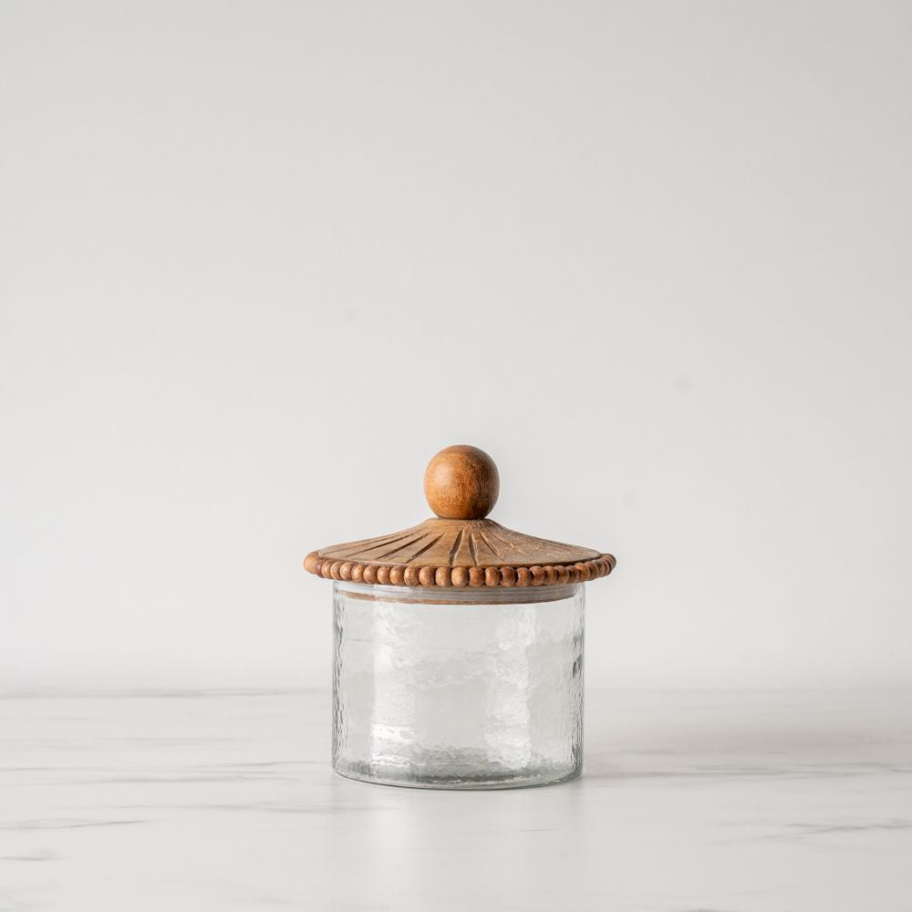 Glass Jar Set with Beaded Wood Lid - Small - Rug & Weave