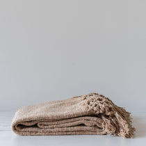 Brown Cotton Slub Throw Blanket with Fringe - Rug & Weave