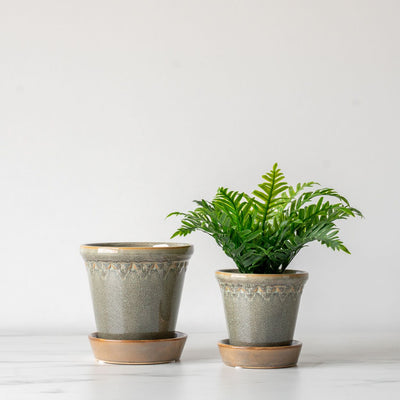 Green Ceramic Planter Pot with Saucer - Rug & Weave
