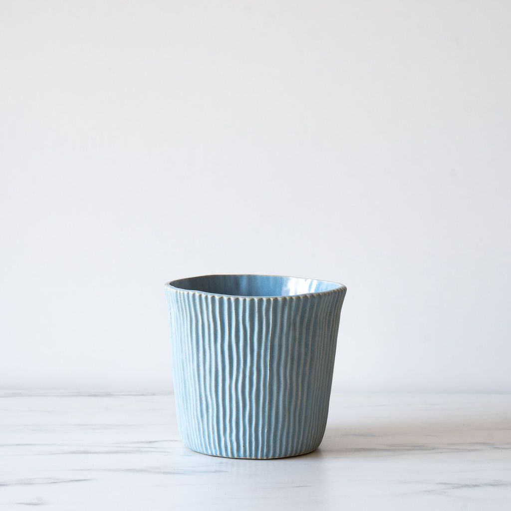 Blue Pleated Stoneware Planter - Rug & Weave