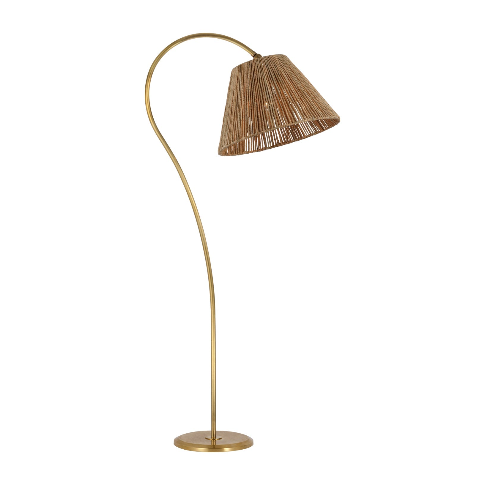 Dume Large Arched Floor Lamp LIGHTING - floor lamp Visual Comfort Hand-Rubbed Antique Brass 8" x 18" x 12" Natural Abaca