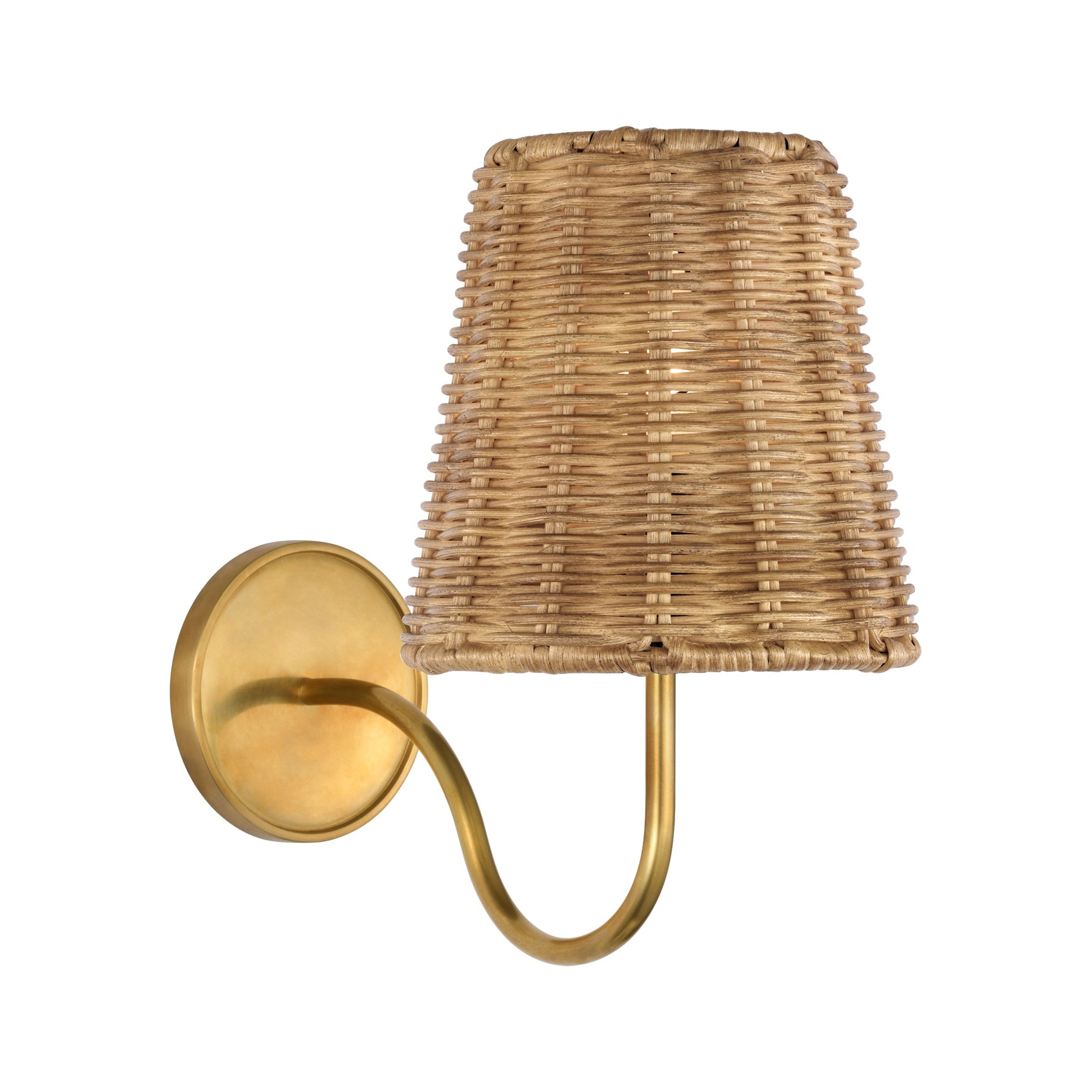 Lyndsie Small Sconce LIGHTING - sconce Visual Comfort Hand-Rubbed Antique Brass 4" x 6" x 6.5" Natural Wicker