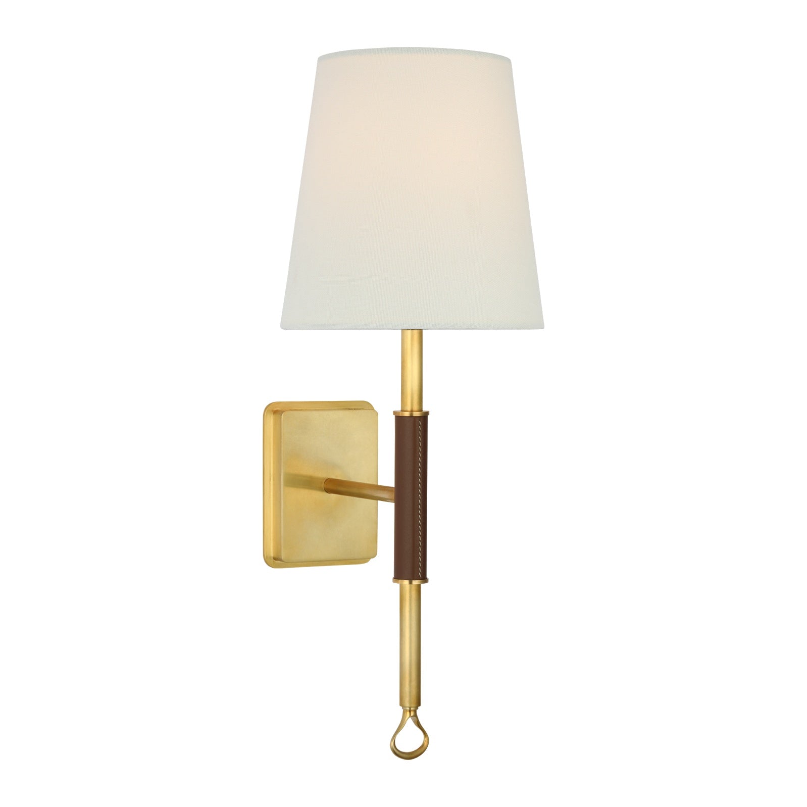 Griffin Sconce, Hand-Rubbed Antique Brass and Saddle Leather