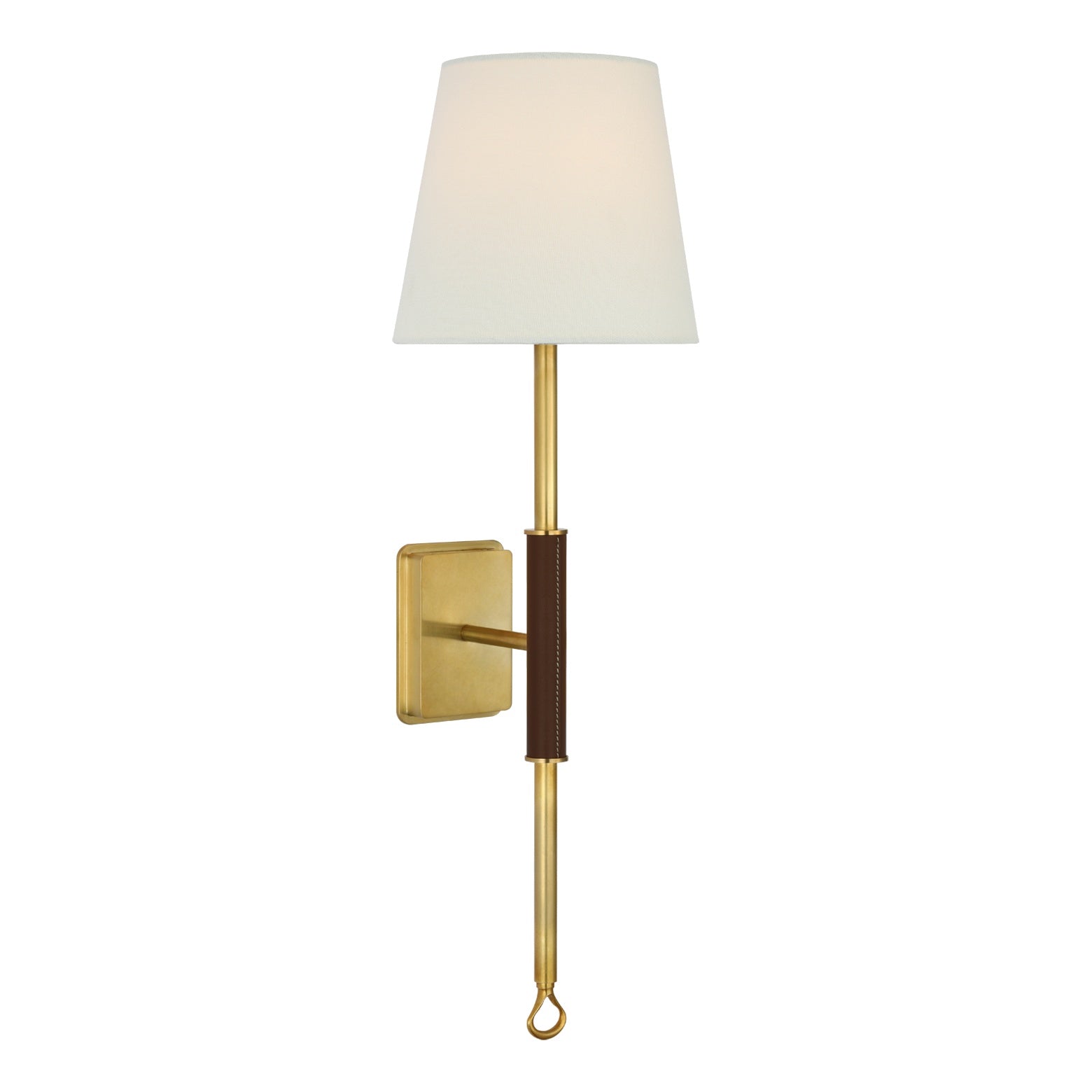 Griffin Tail Sconce, Hand-Rubbed Antique Brass and Saddle Leather