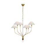 Griffin Large Staggered Tail Chandelier LIGHTING - chandelier Visual Comfort - Signature Hand-Rubbed Antique Brass and Saddle Leather