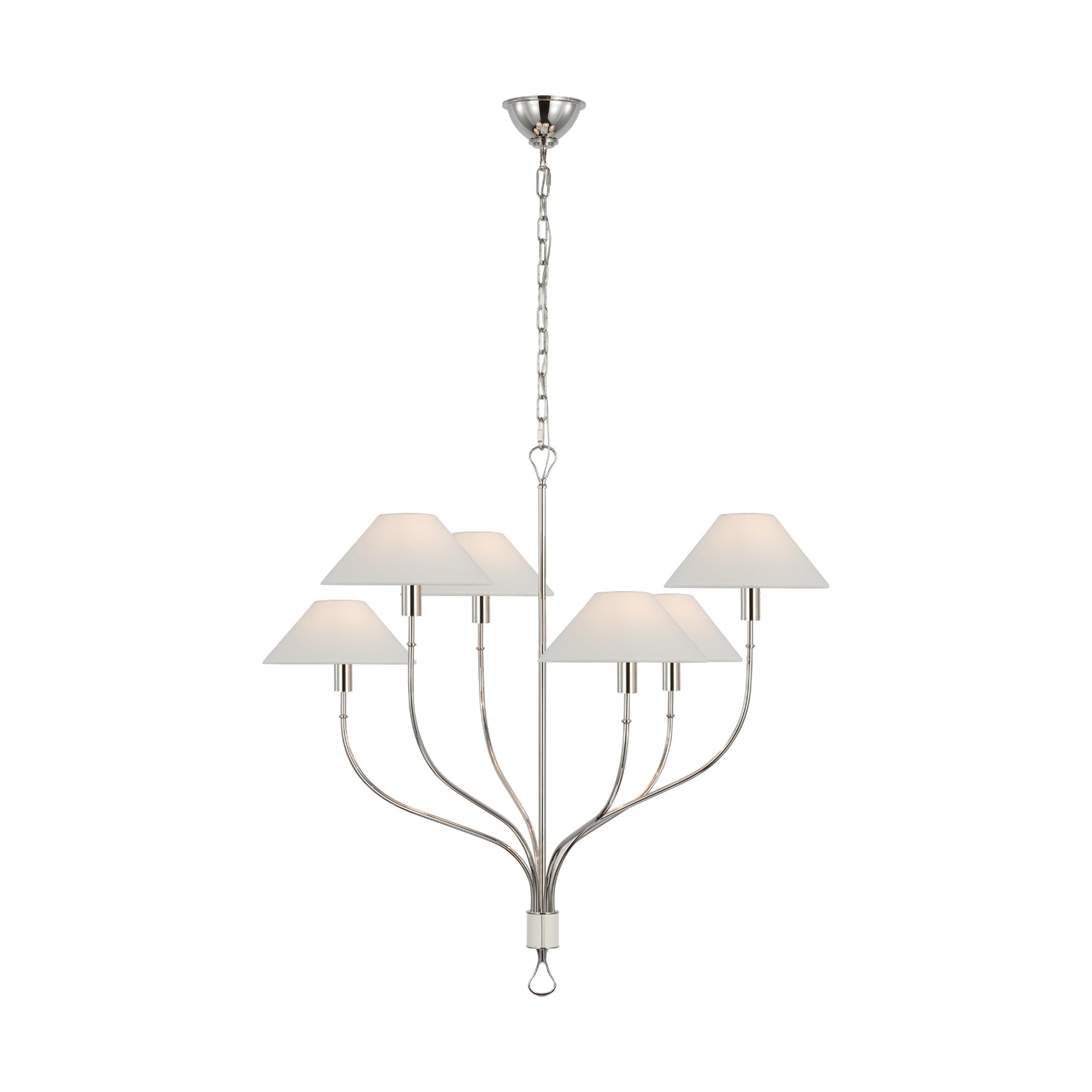 Griffin Large Staggered Tail Chandelier LIGHTING - chandelier Visual Comfort - Signature Polished Nickel and Parchment Leather
