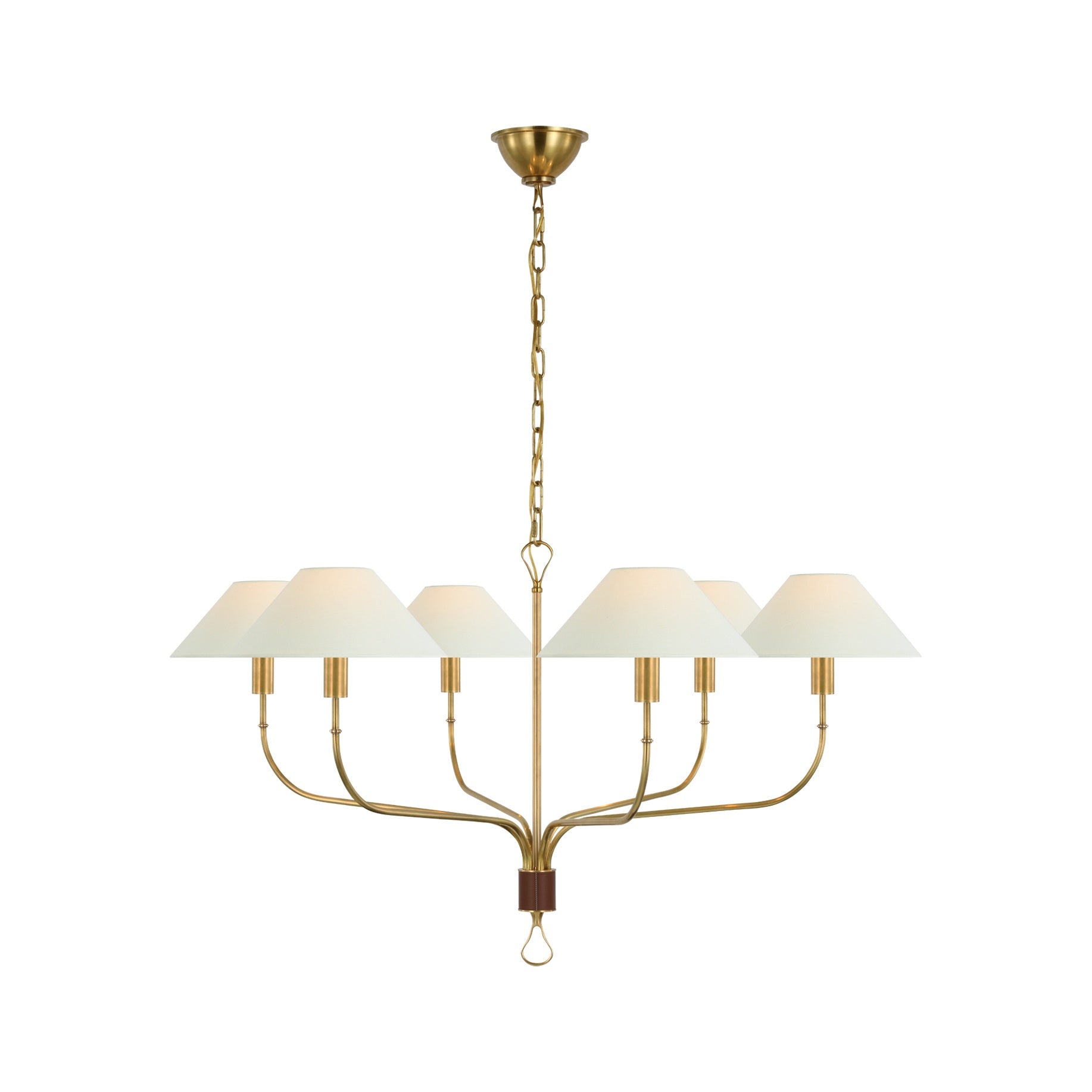 Griffin Extra Large Tail Chandelier LIGHTING - chandelier Visual Comfort - Signature Hand-Rubbed Antique Brass and Saddle Leather
