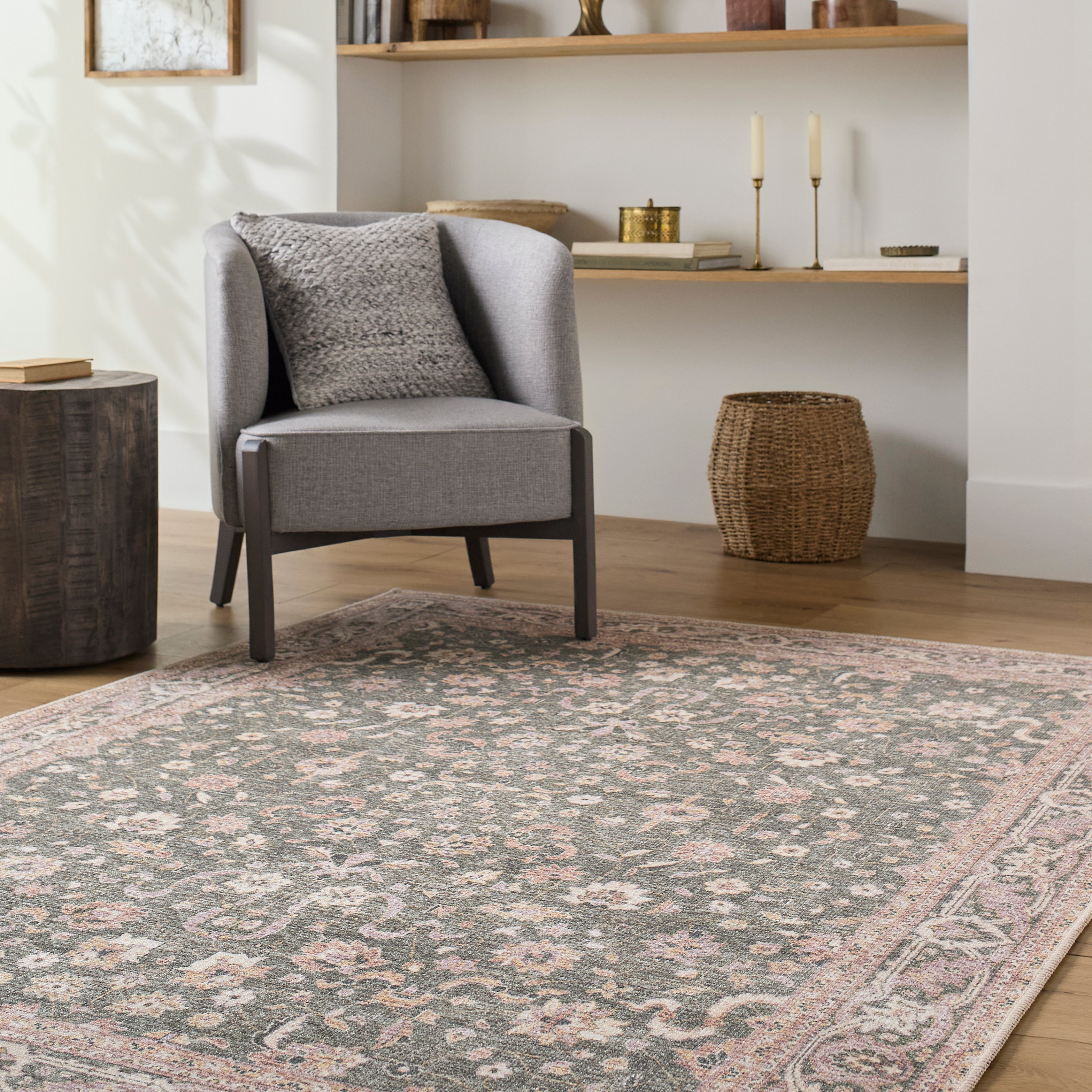 Aria Olive / Blush Washable Rug RUGS - synthetic Surya