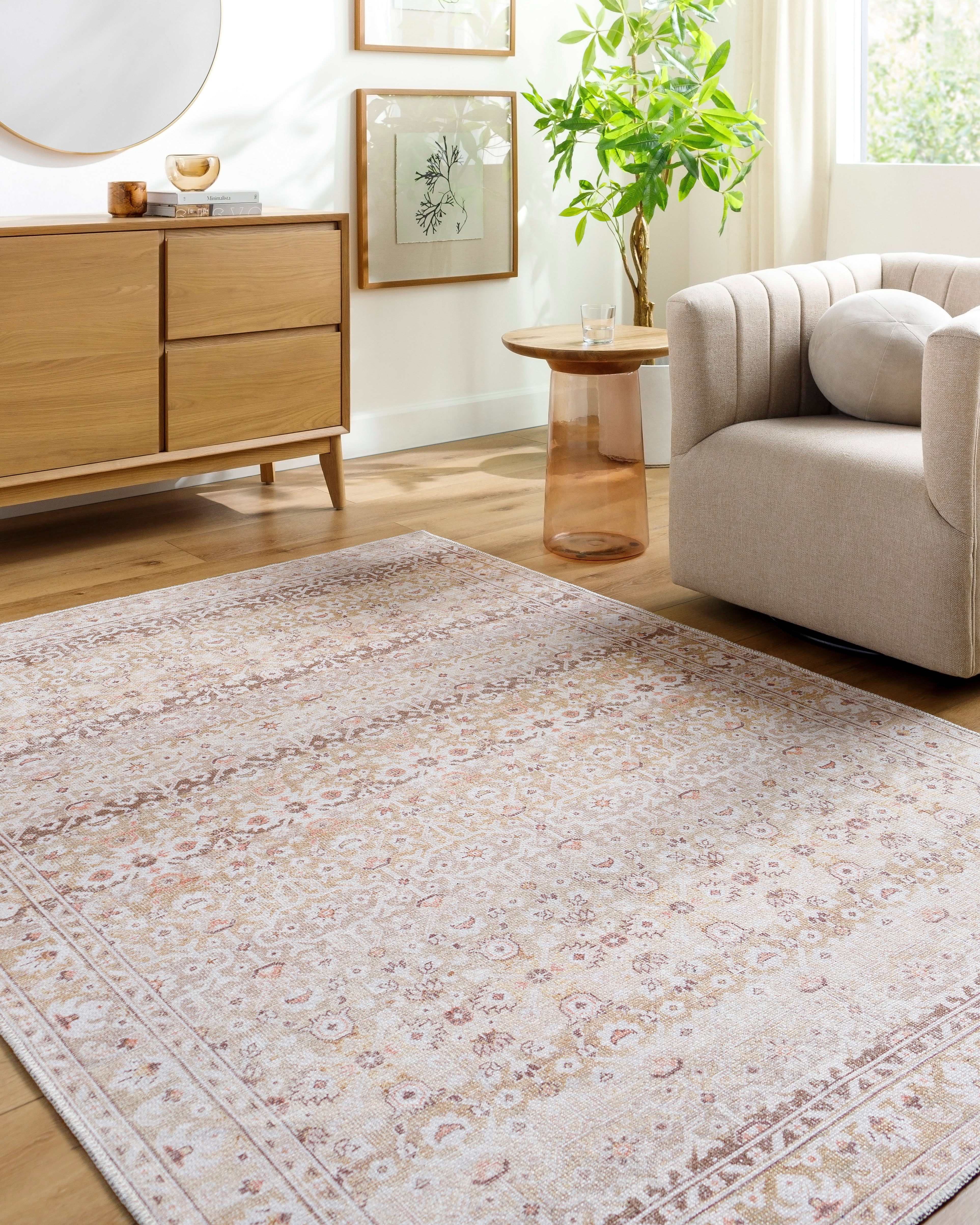 Aria Camel / Rust Washable Rug RUGS - synthetic Surya