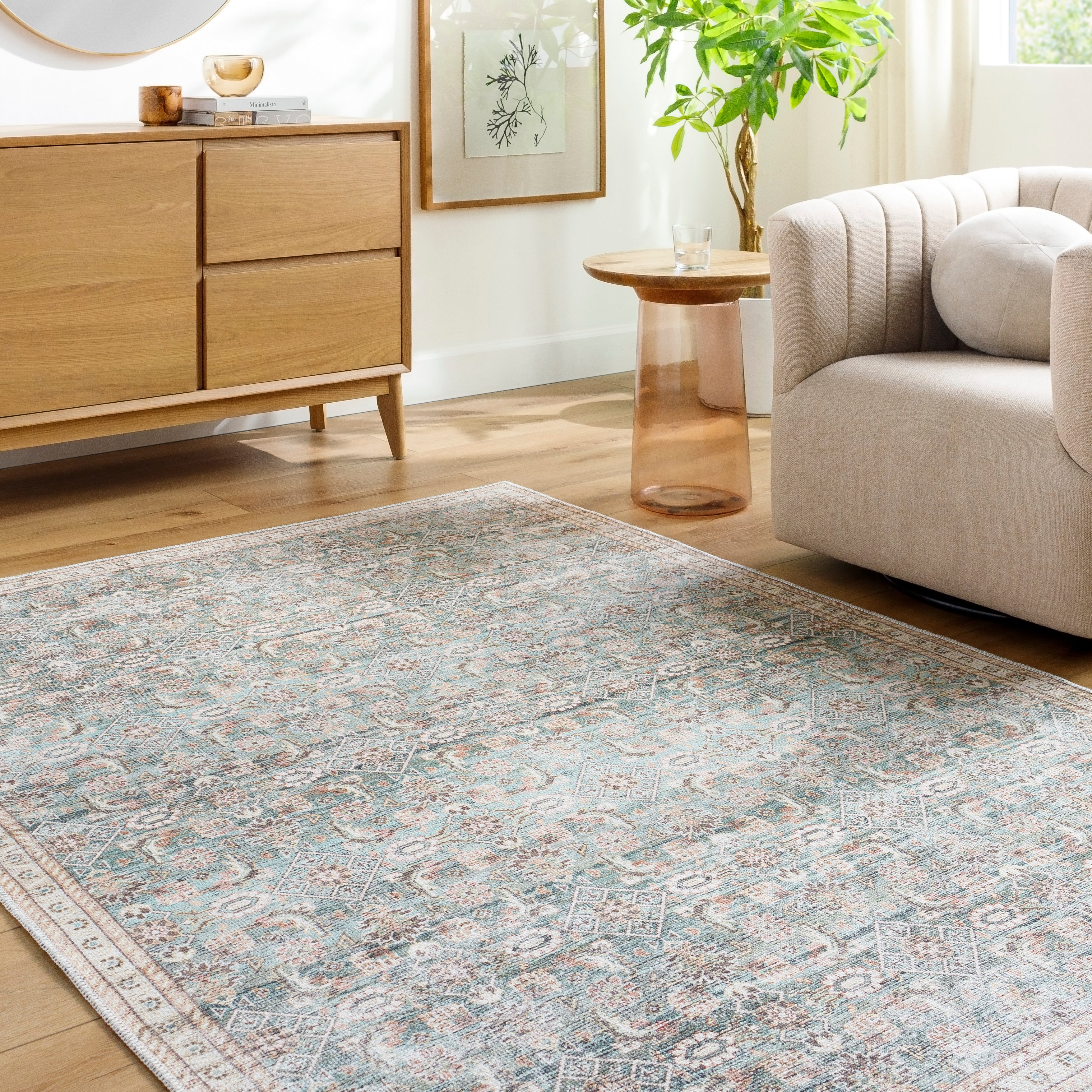 Aria Jade / Natural Washable Rug RUGS - synthetic Surya