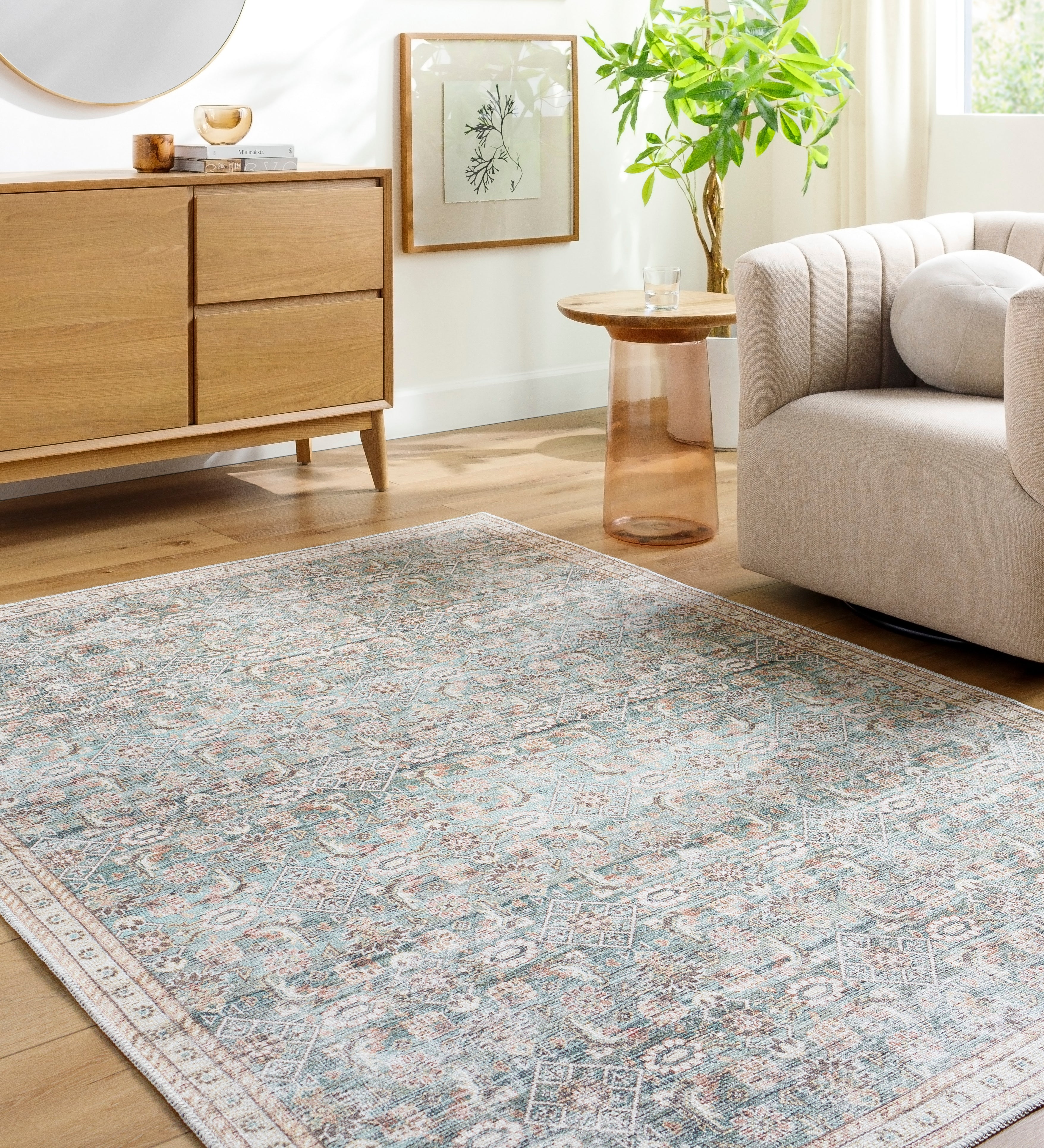 Aria Jade / Natural Washable Rug RUGS - synthetic Surya