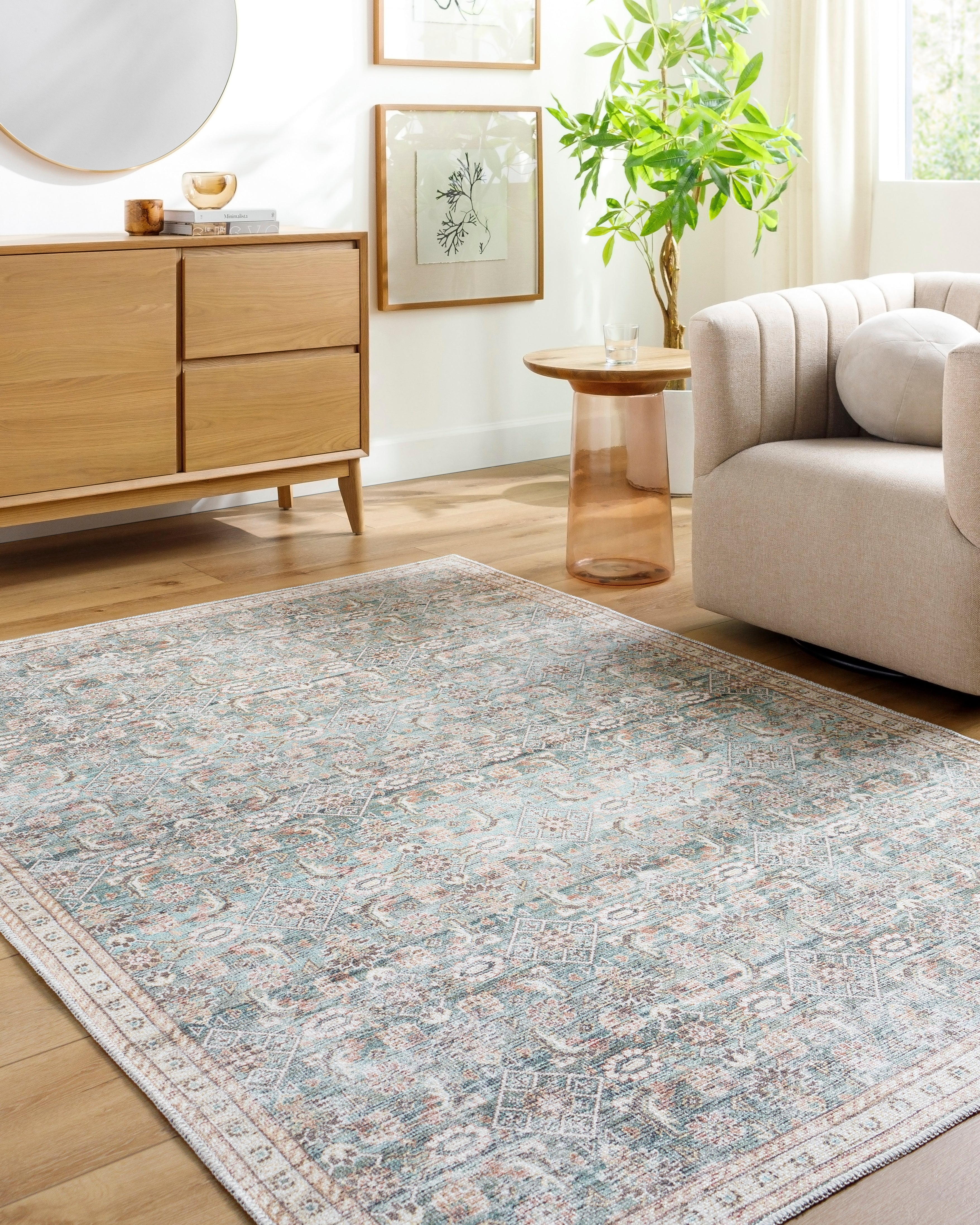 Aria Jade / Natural Washable Rug RUGS - synthetic Surya