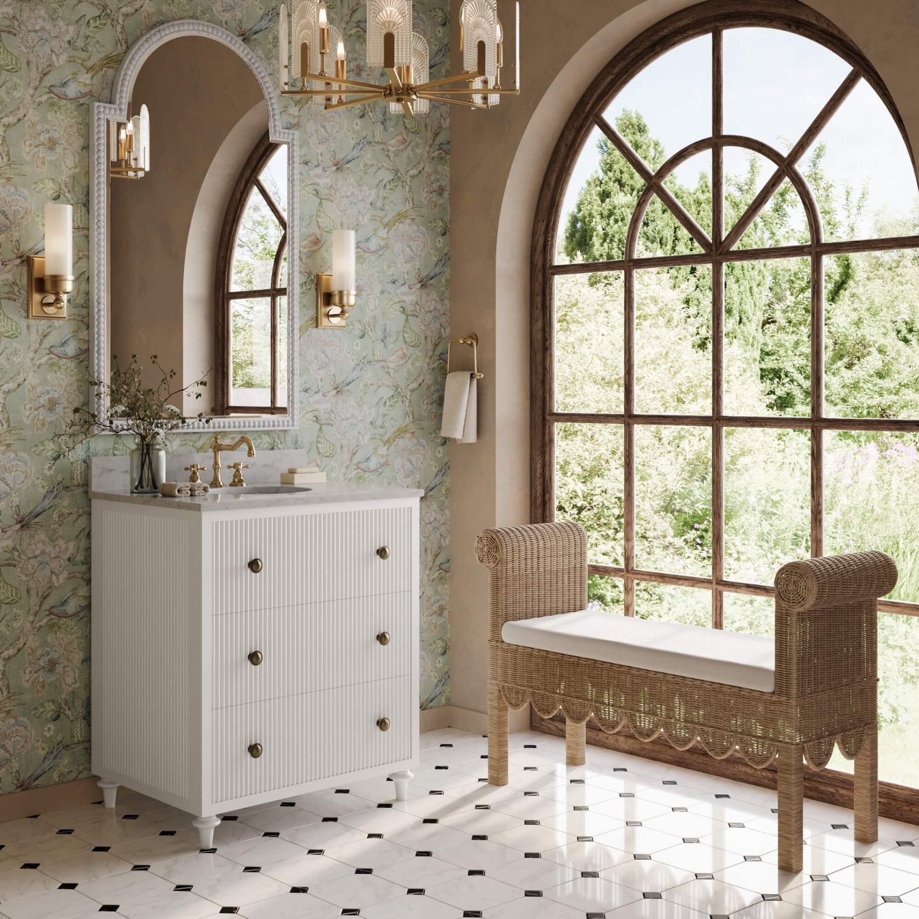 Newport Scalloped Bench FURNITURE - ottoman Bramble