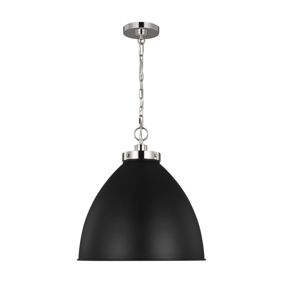 Wellfleet Large Dome Pendant LIGHTING - pendant Visual Comfort - Studio Midnight Black and Polished Nickel