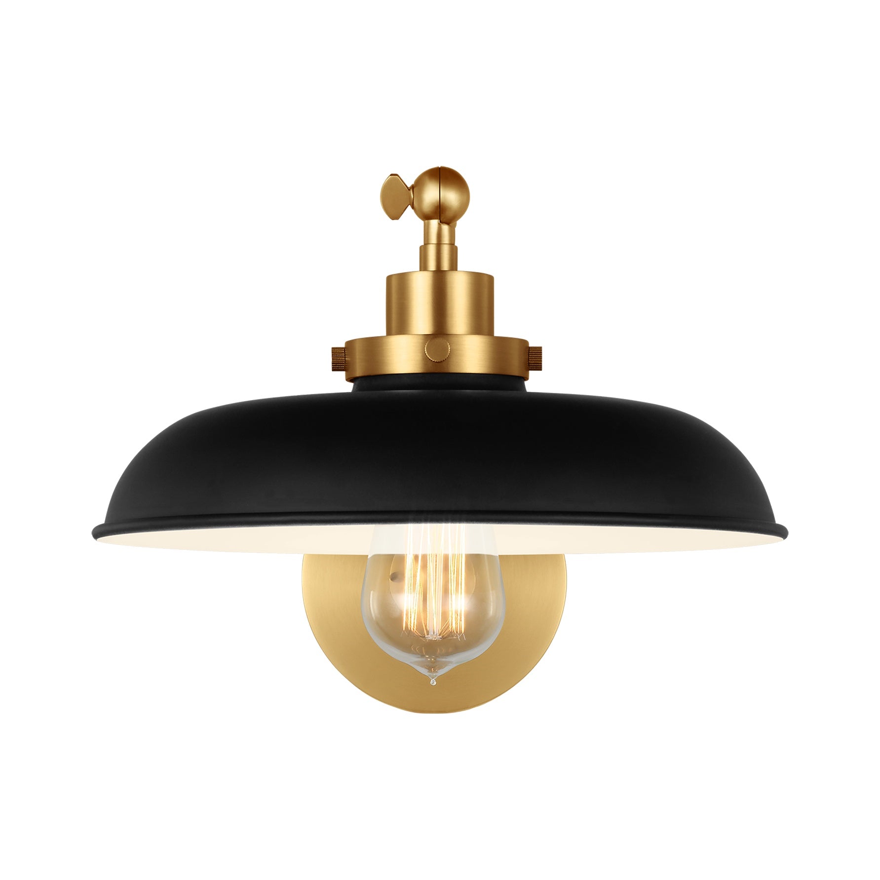 Wellfleet Single Arm Wide Task Sconce LIGHTING - wall bath fixture Visual Comfort - Studio Midnight Black and Burnished Brass