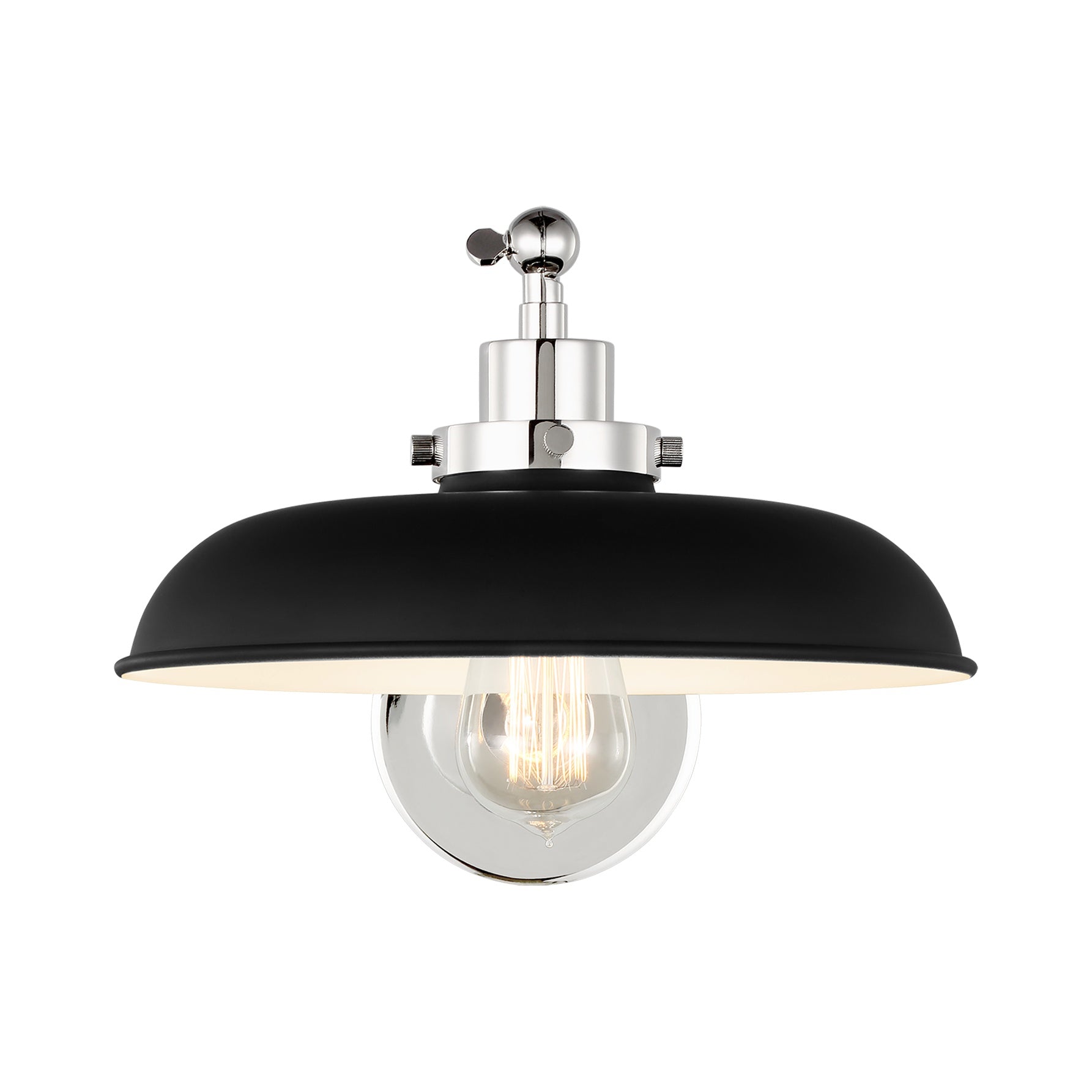 Wellfleet Single Arm Wide Task Sconce LIGHTING - wall bath fixture Visual Comfort - Studio Midnight Black and Polished Nickel