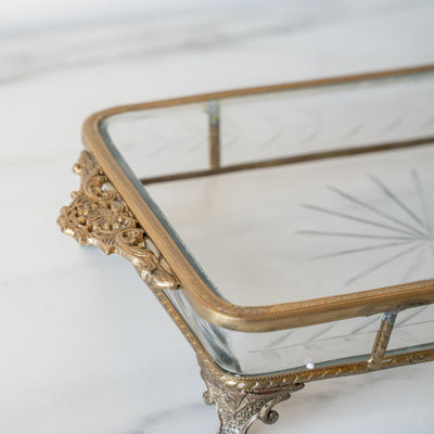 Antiqued Brass & Glass Display Tray - Rug & Weave