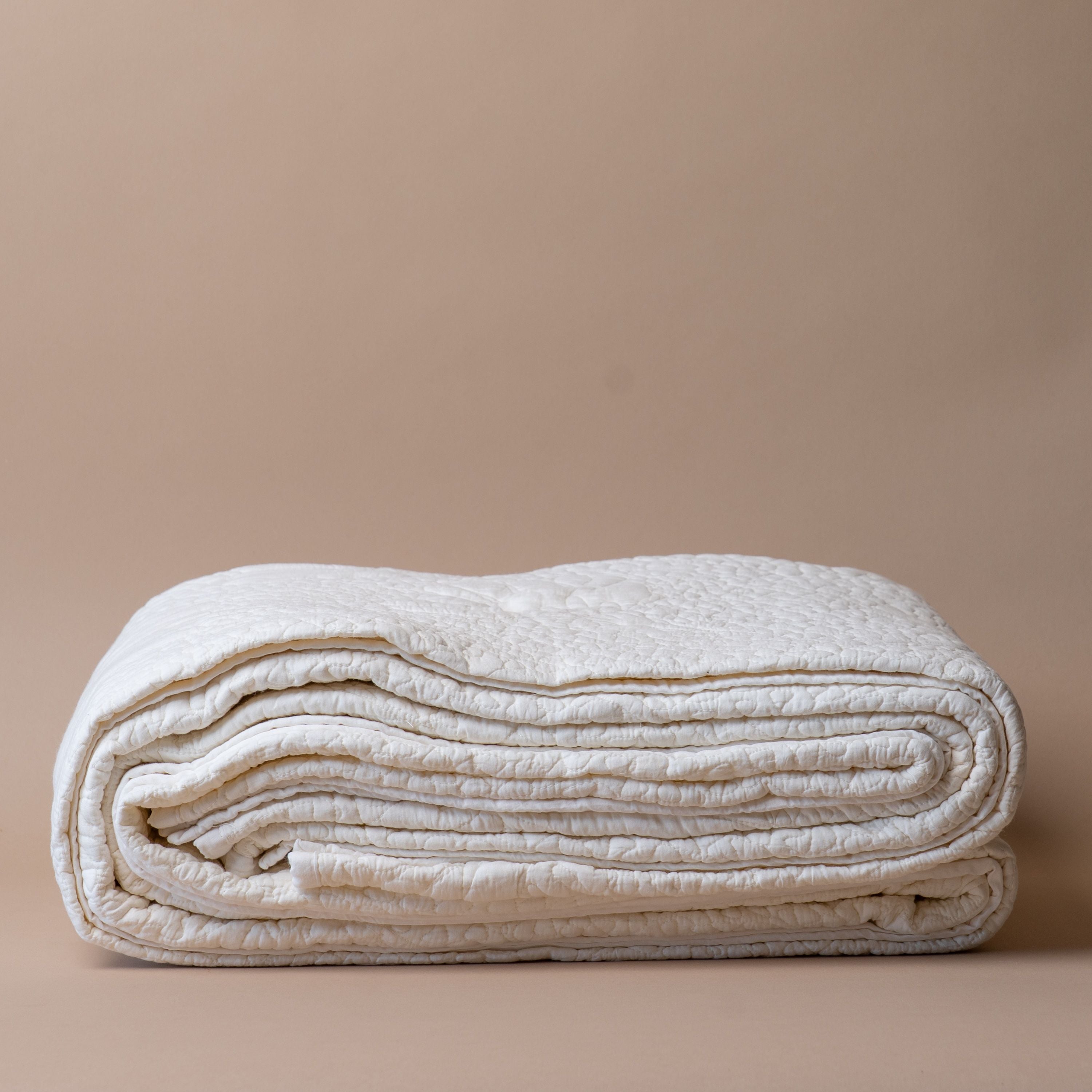 Ivory Floral Stitch Bed Quilt blanket Indaba