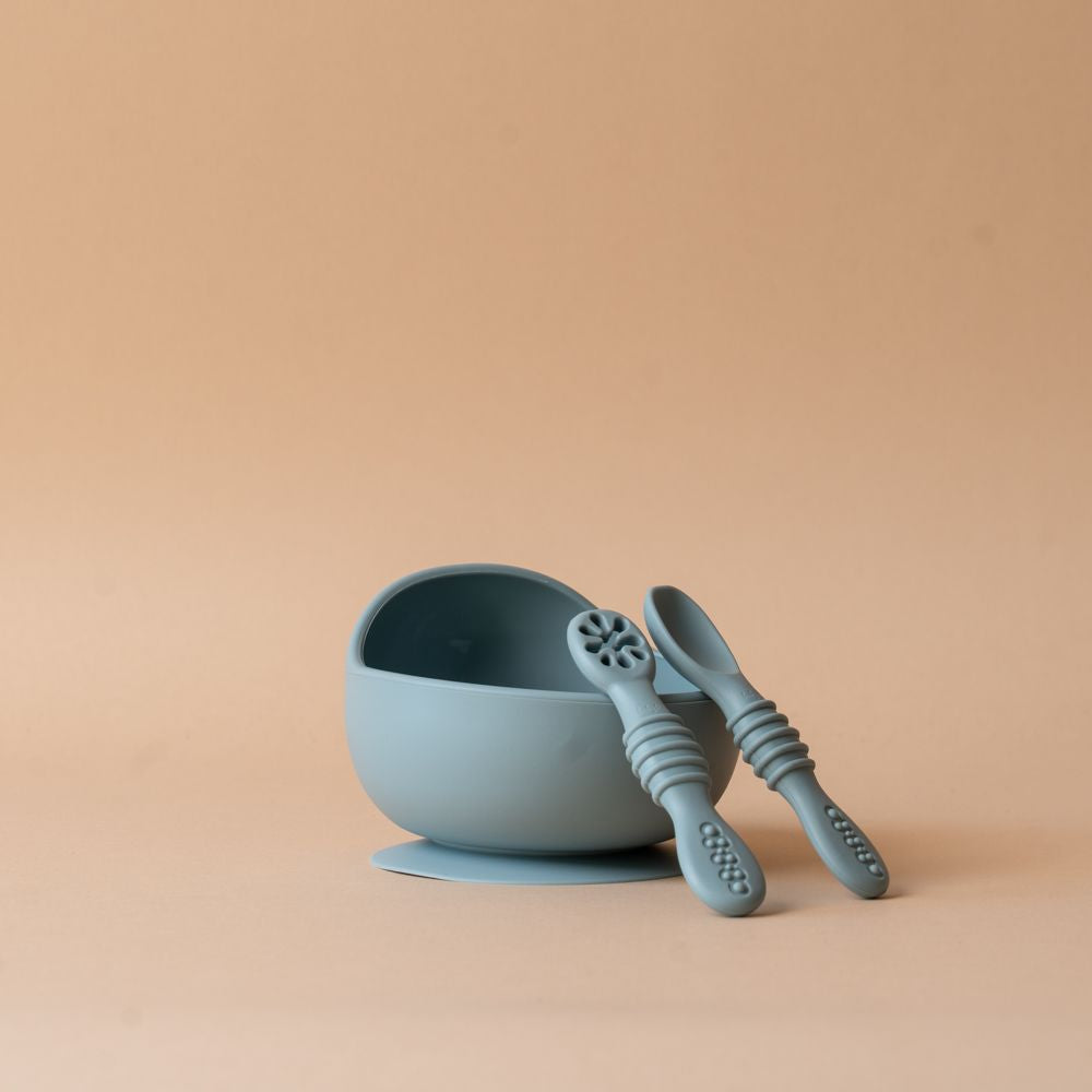 Suction Bowl with Spoons FINNBIRD - bowl Baby Bliss (Faire) Blue
