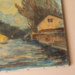 Antique French Oil Landscape Painting VINTAGE - artwork Rug and Weave