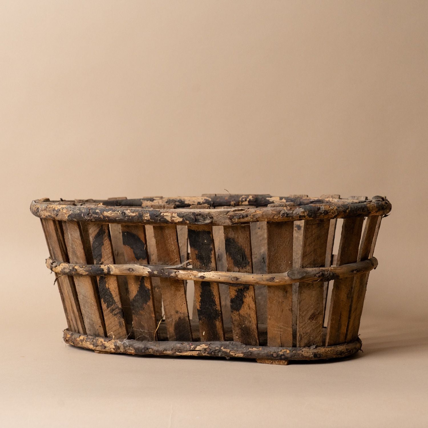 Antique Wood Basket basket Rug & Weave