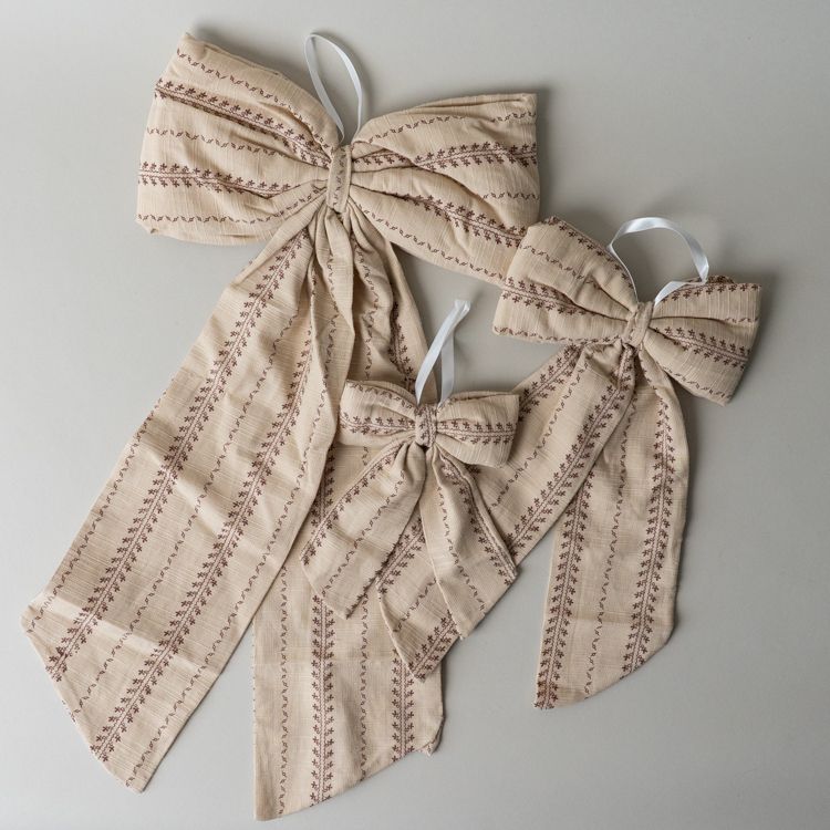 Beige Embroidery Stripe Bow Decorative Objects Luxe B Co (Faire)