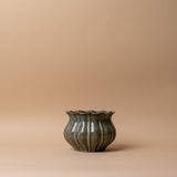 Scallop Edge Stoneware Vase with Reactive Glaze