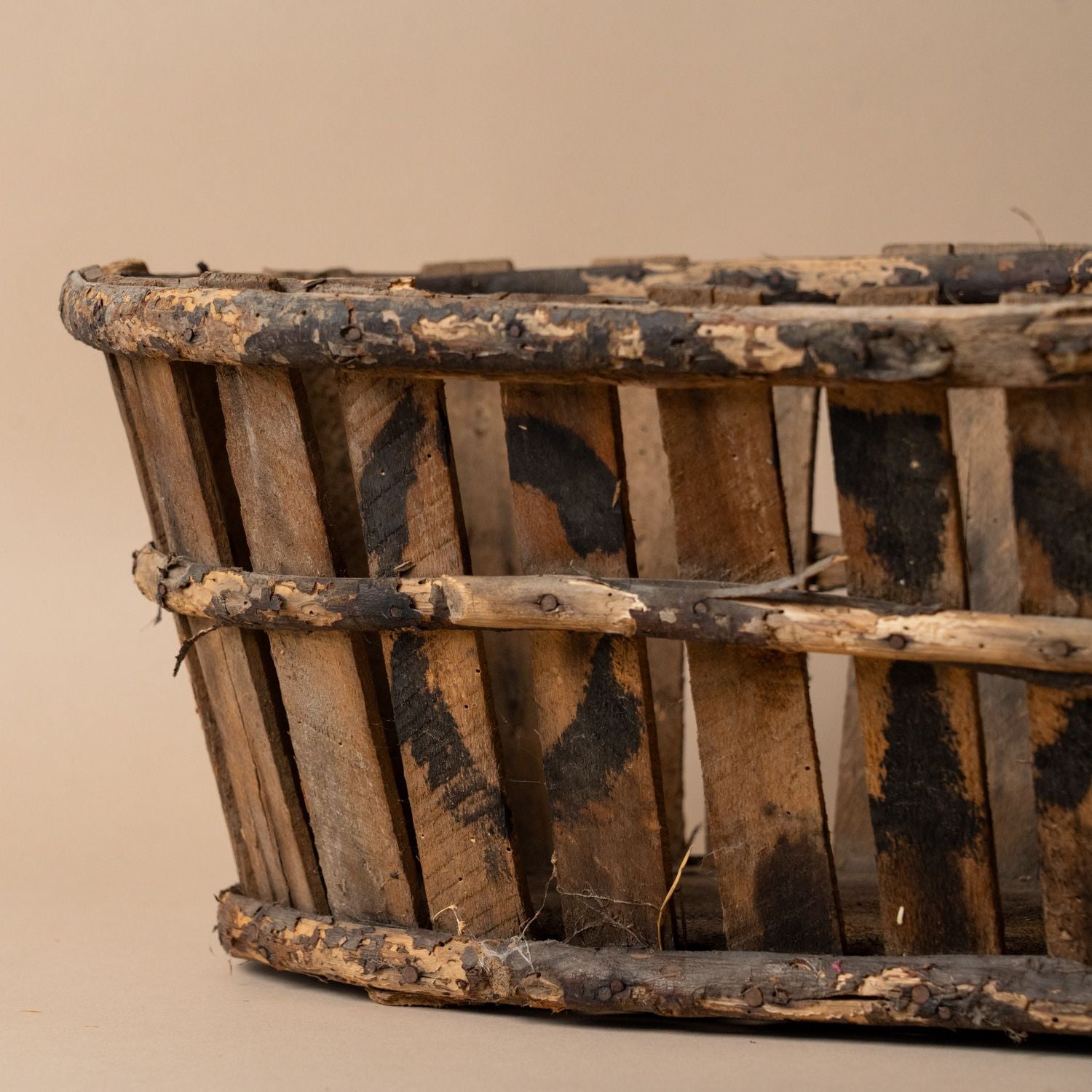 Antique Wood Basket basket Rug & Weave
