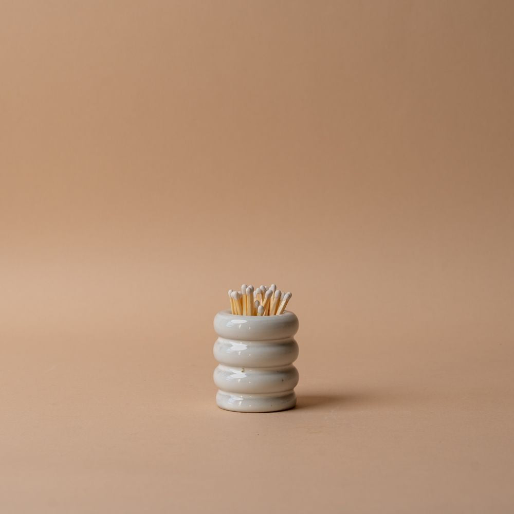 Speckled Ceramic Match Pot matches Mimi & August (Faire) Speckled White