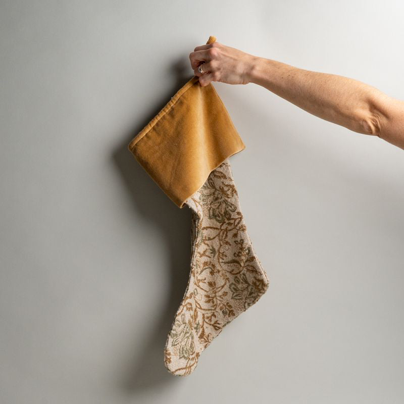 Velvet Block Print Stocking, Gold Print